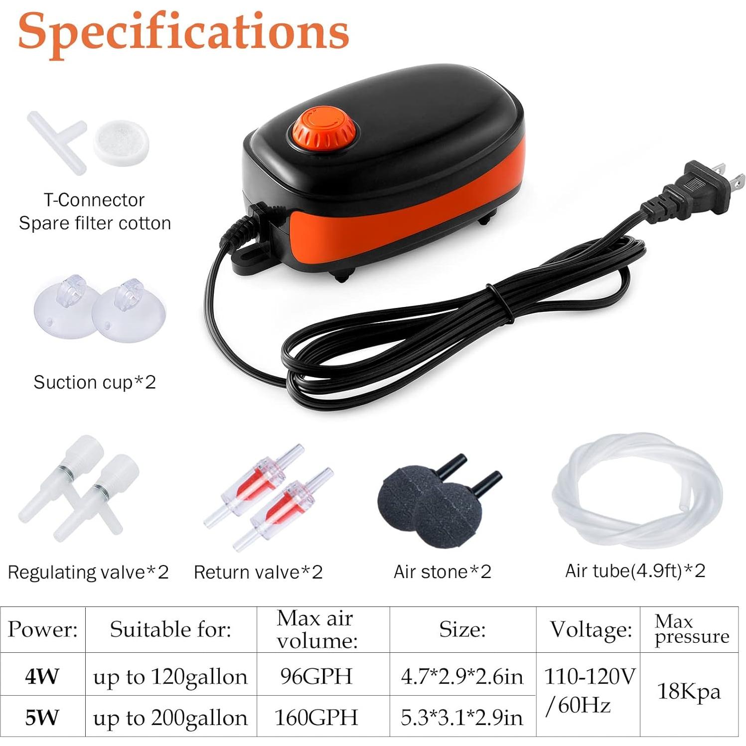 Bomba de Aire Eléctrica FEDOUR 5W para Acuario hasta 757L