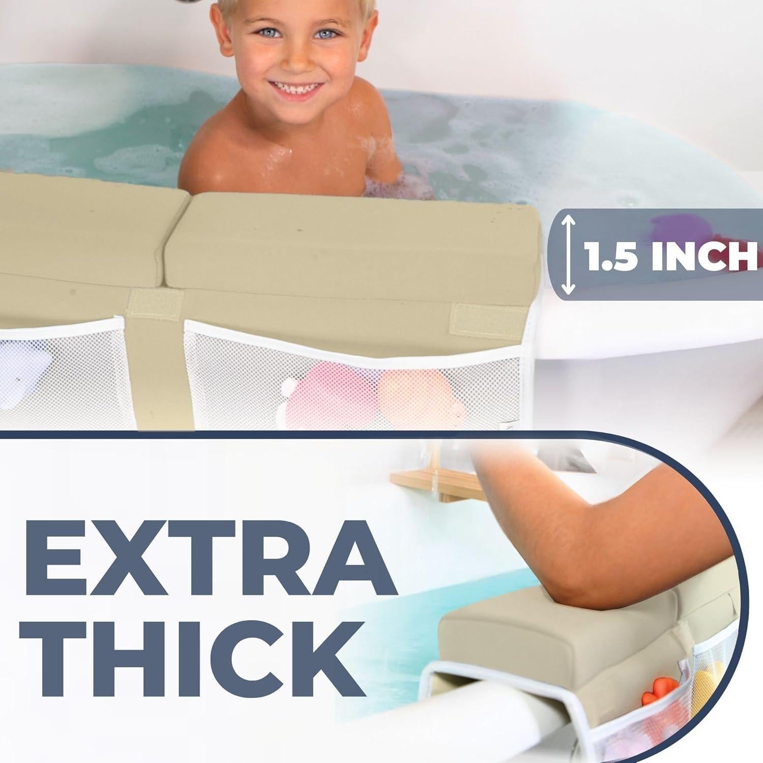 Conjunto Almohadilla Rodillas y Codos Baño Bebé Beige con Guante Rosa