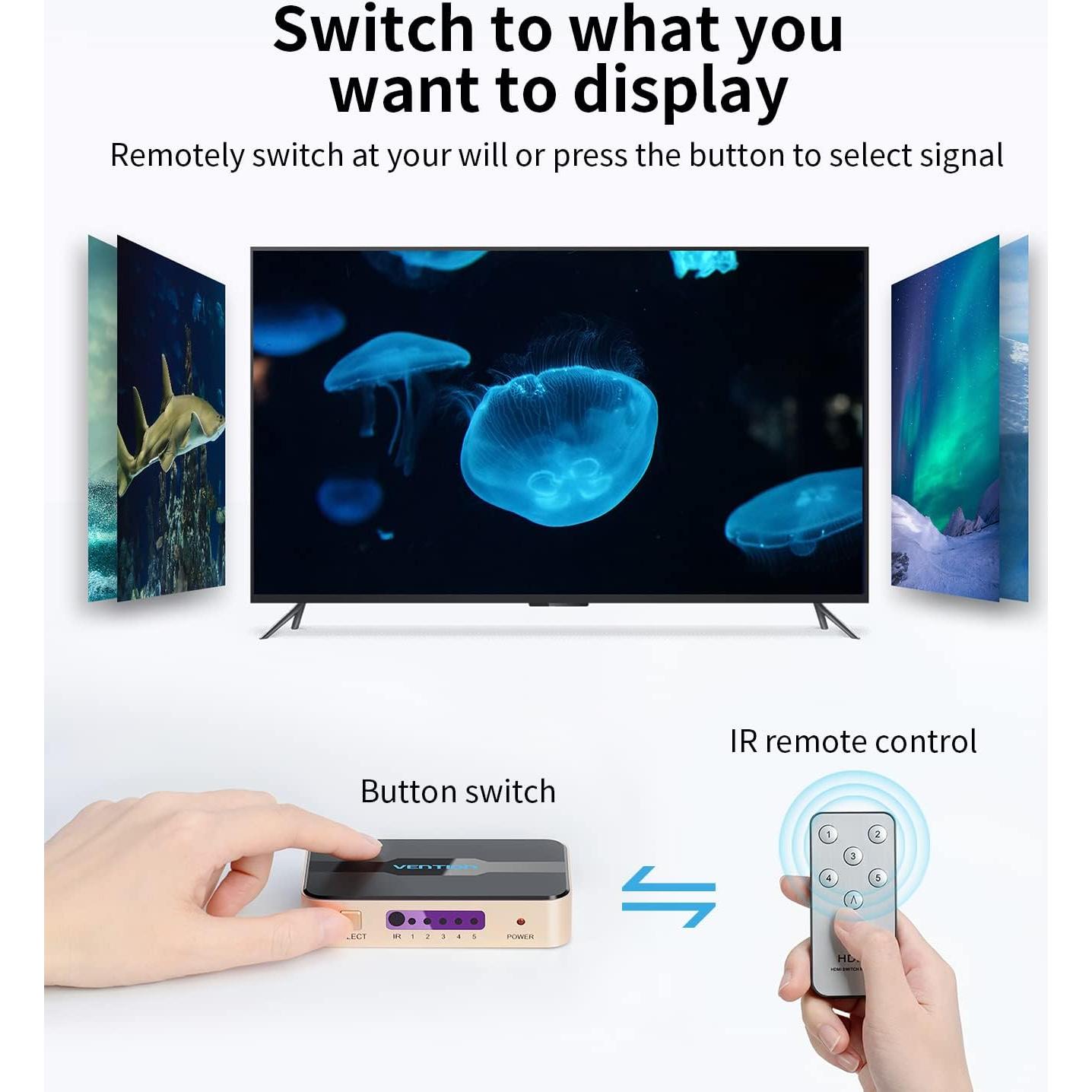 Switch HDMI VENTION 5 en 1 4K@30Hz con Control Remoto