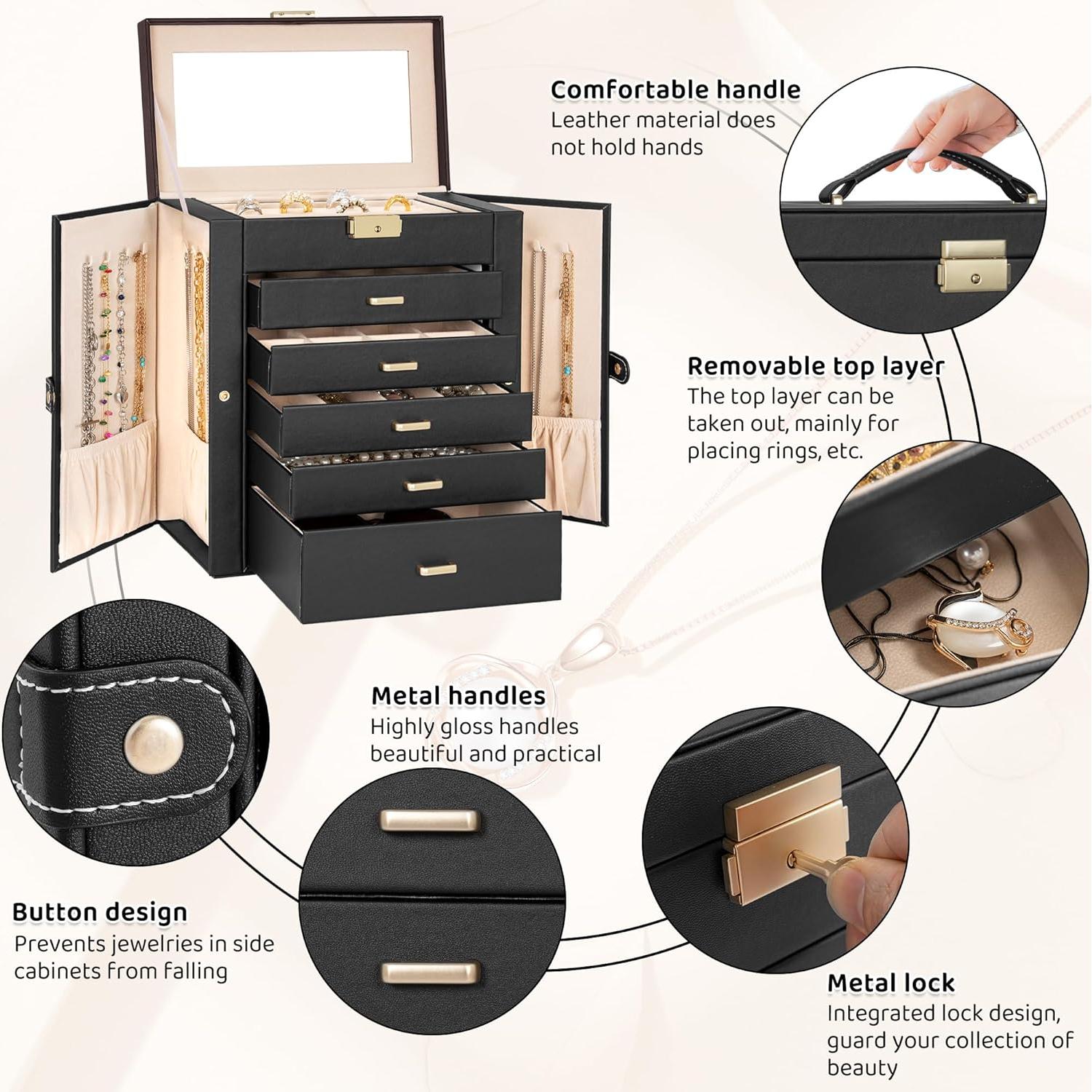 Caja de Joyería Grande AKOZLIN 6 Niveles con Cerradura