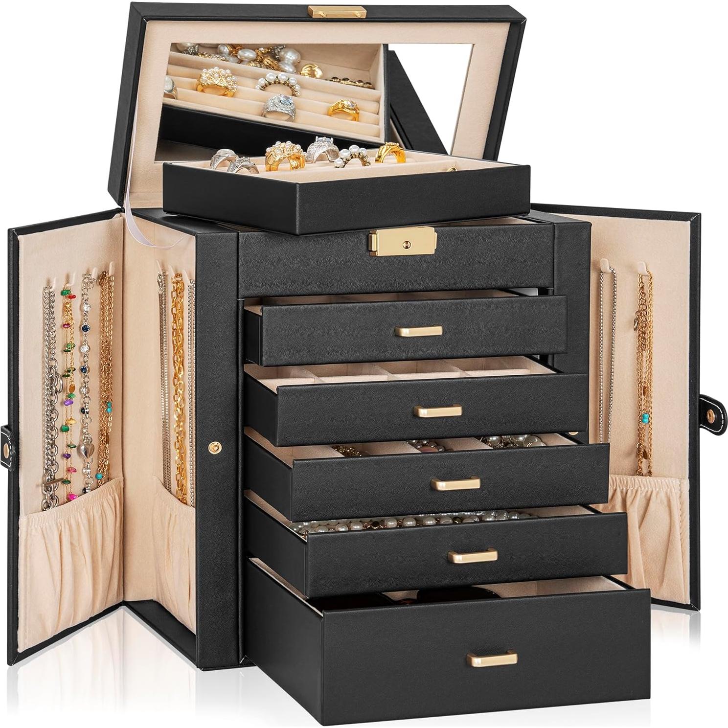 Caja de Joyería Grande AKOZLIN 6 Niveles con Cerradura