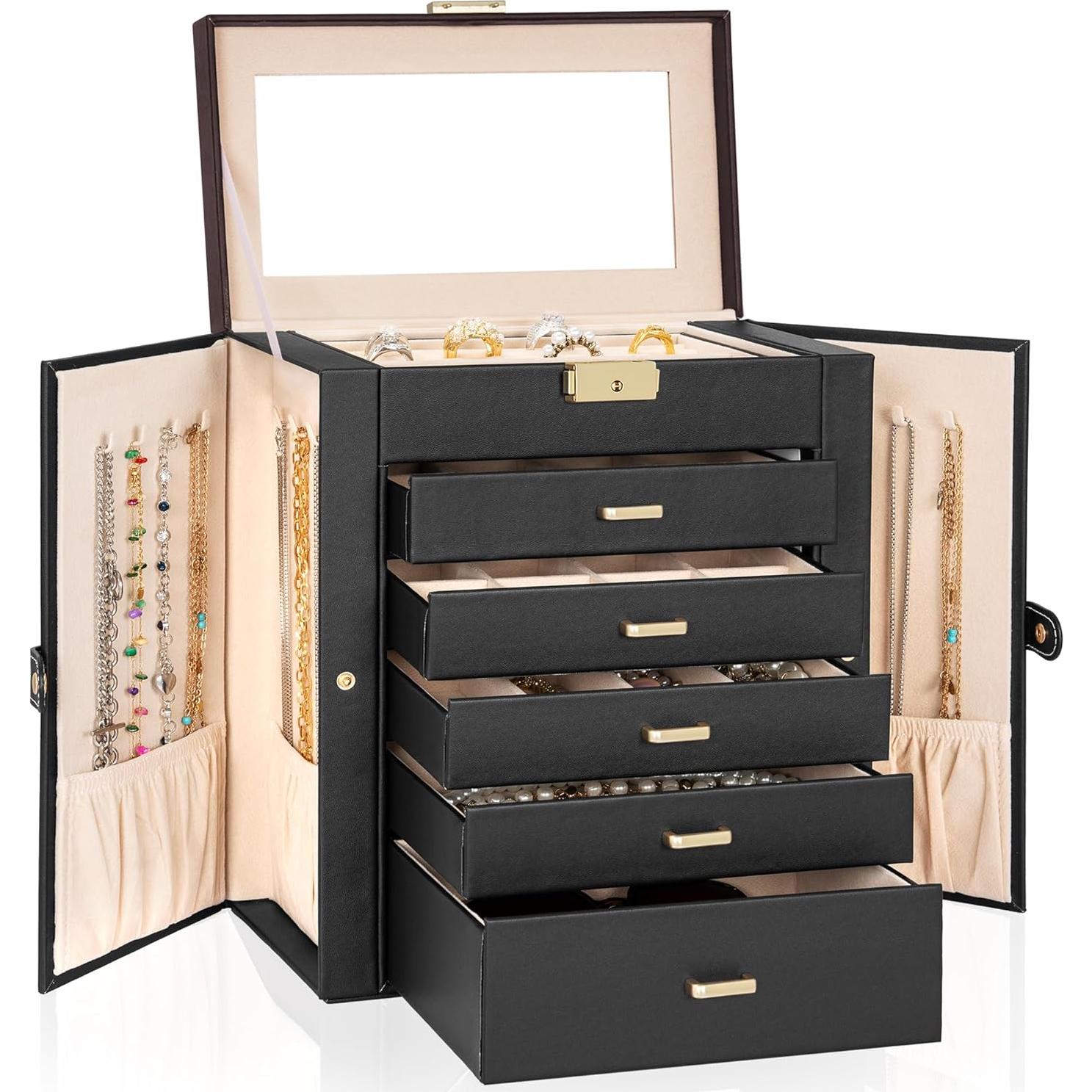 Caja de Joyería Grande AKOZLIN 6 Niveles con Cerradura