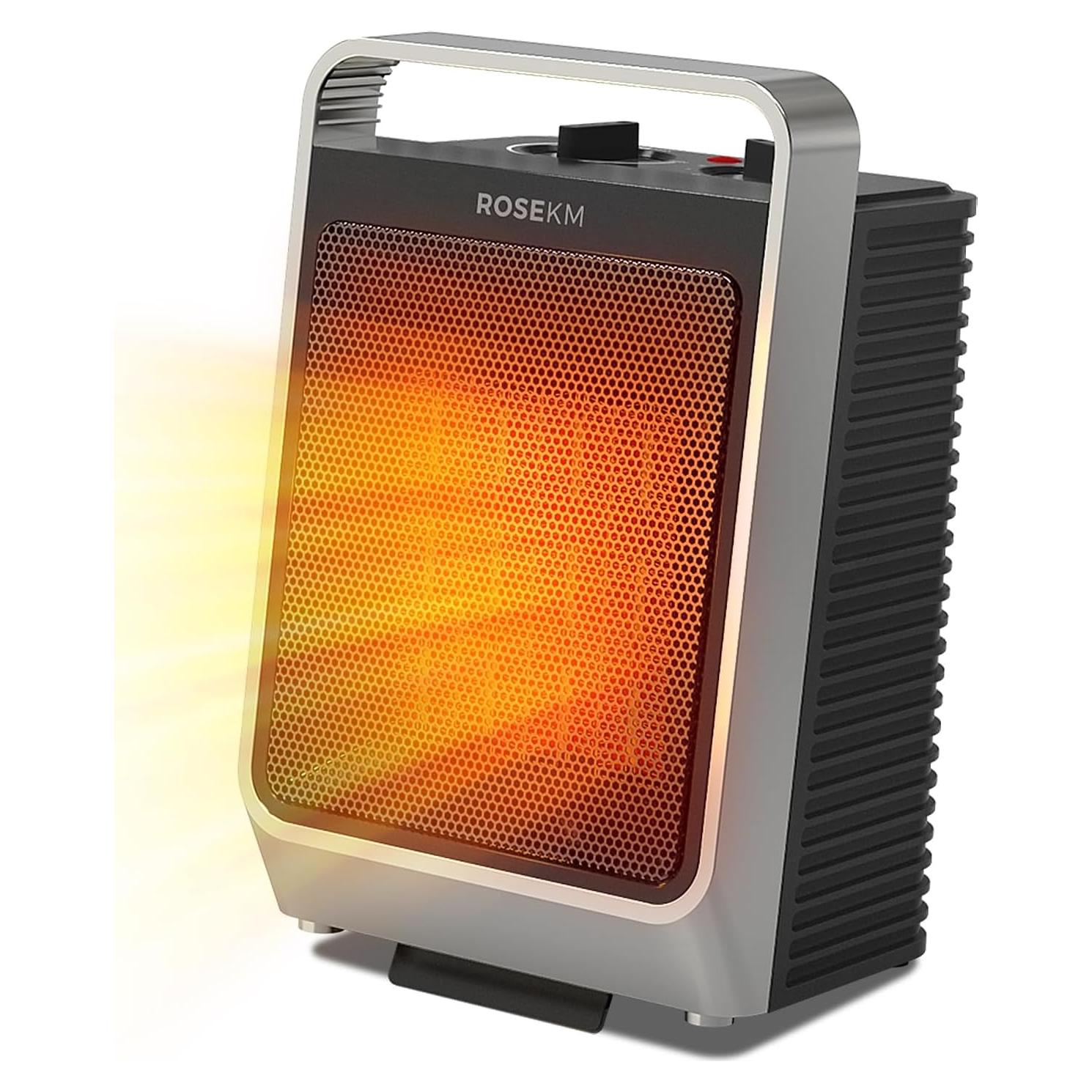 Calentador Eléctrico Portátil Rosekm 1500W con Termostato y Protección