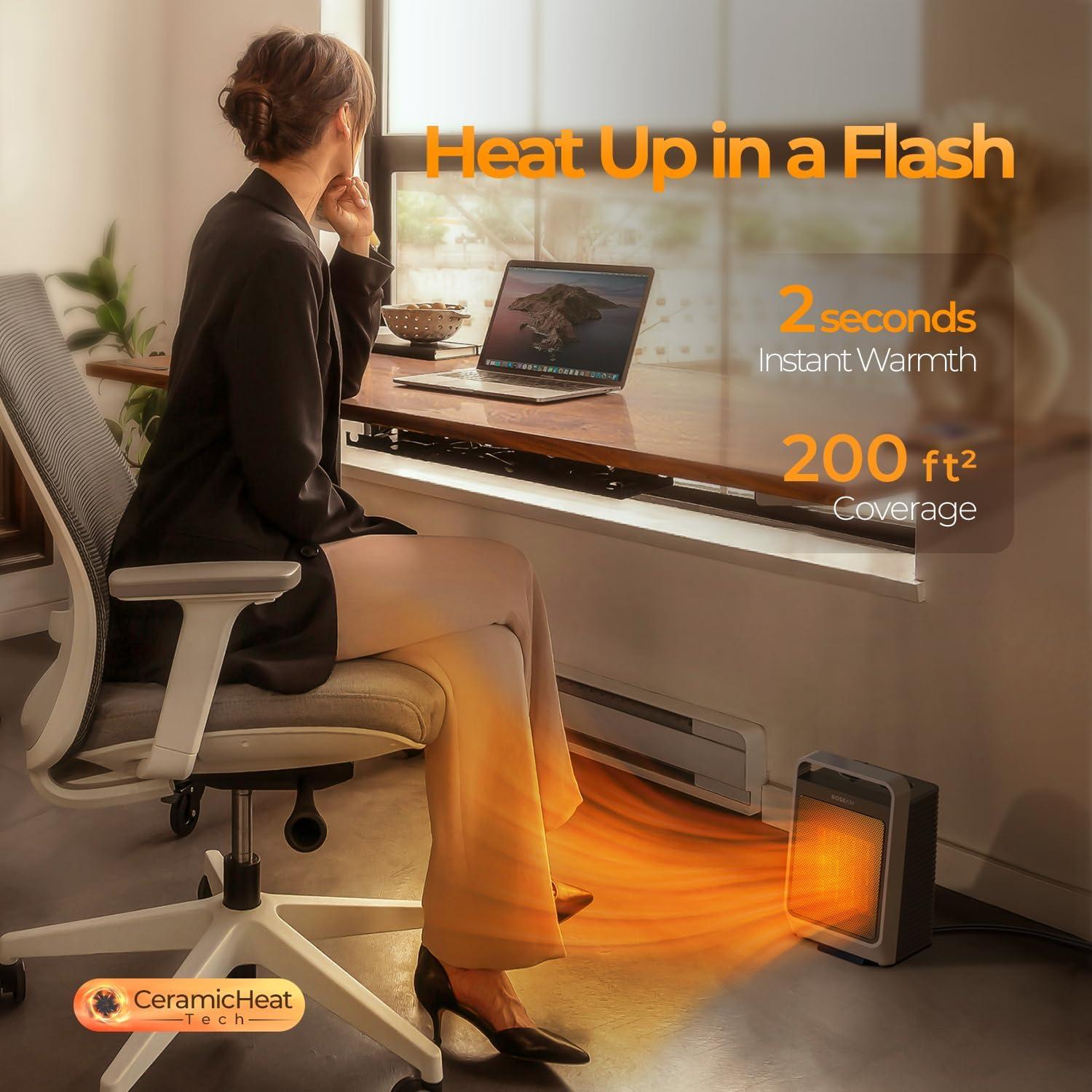 Calentador Eléctrico Portátil Rosekm 1500W con Termostato y Protección