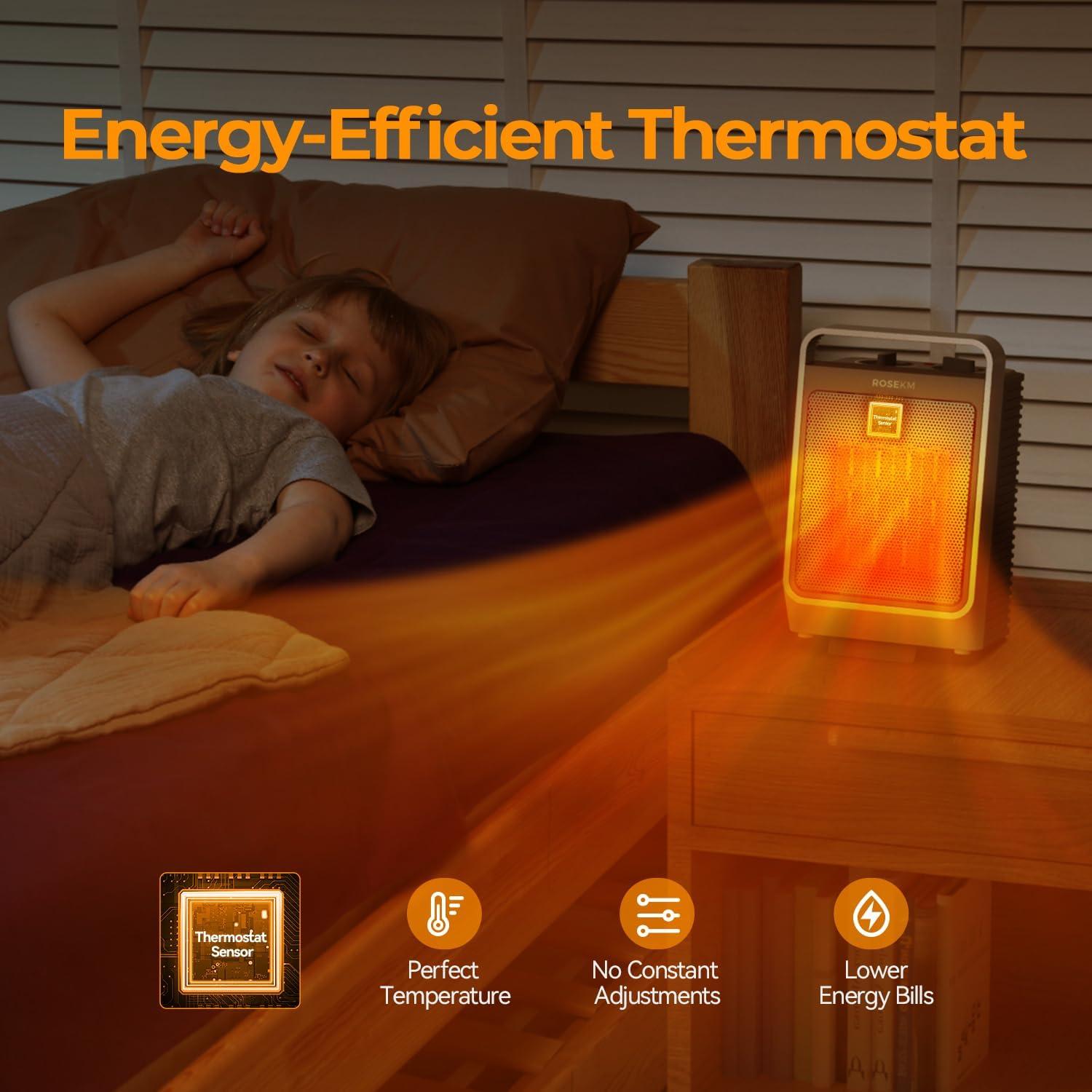 Calentador Eléctrico Portátil Rosekm 1500W con Termostato y Protección