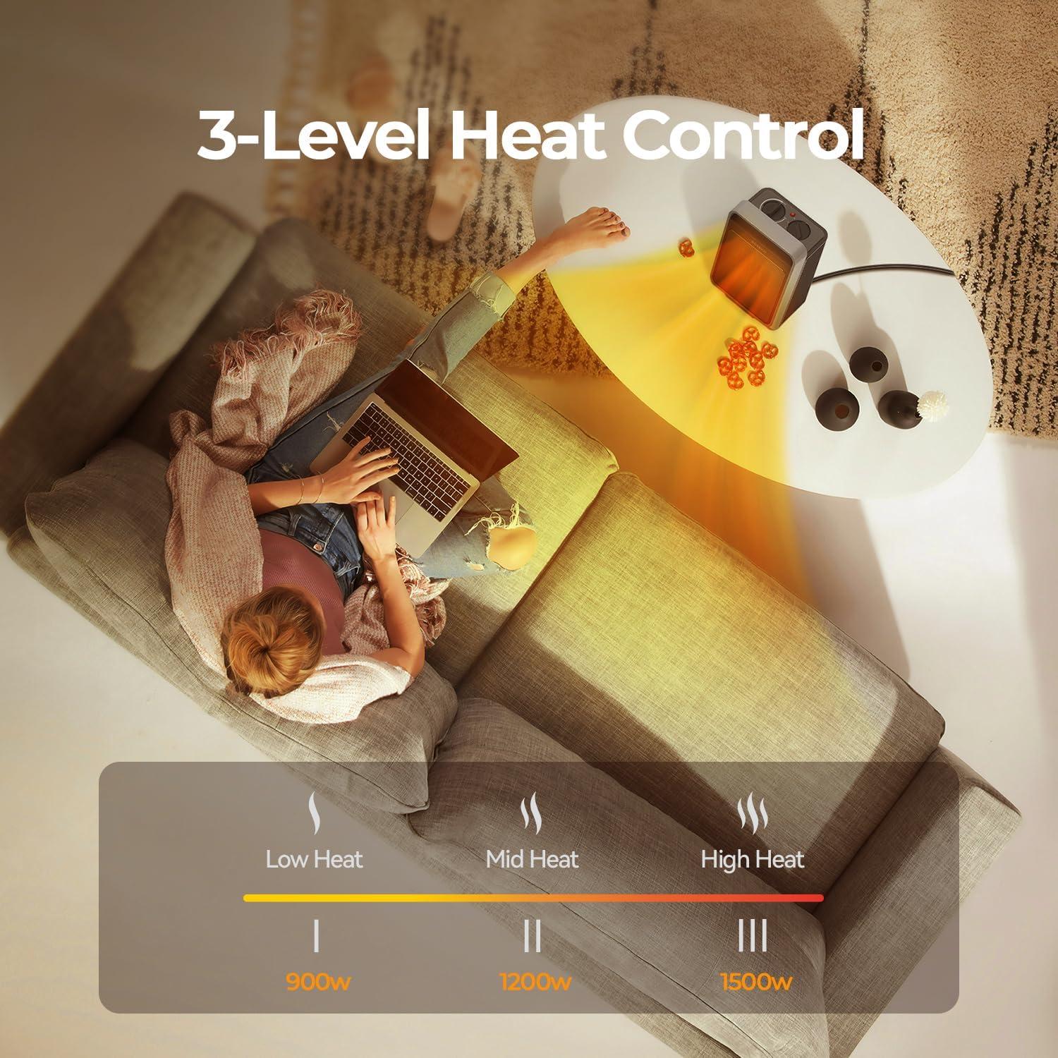 Calentador Eléctrico Portátil Rosekm 1500W con Termostato y Protección