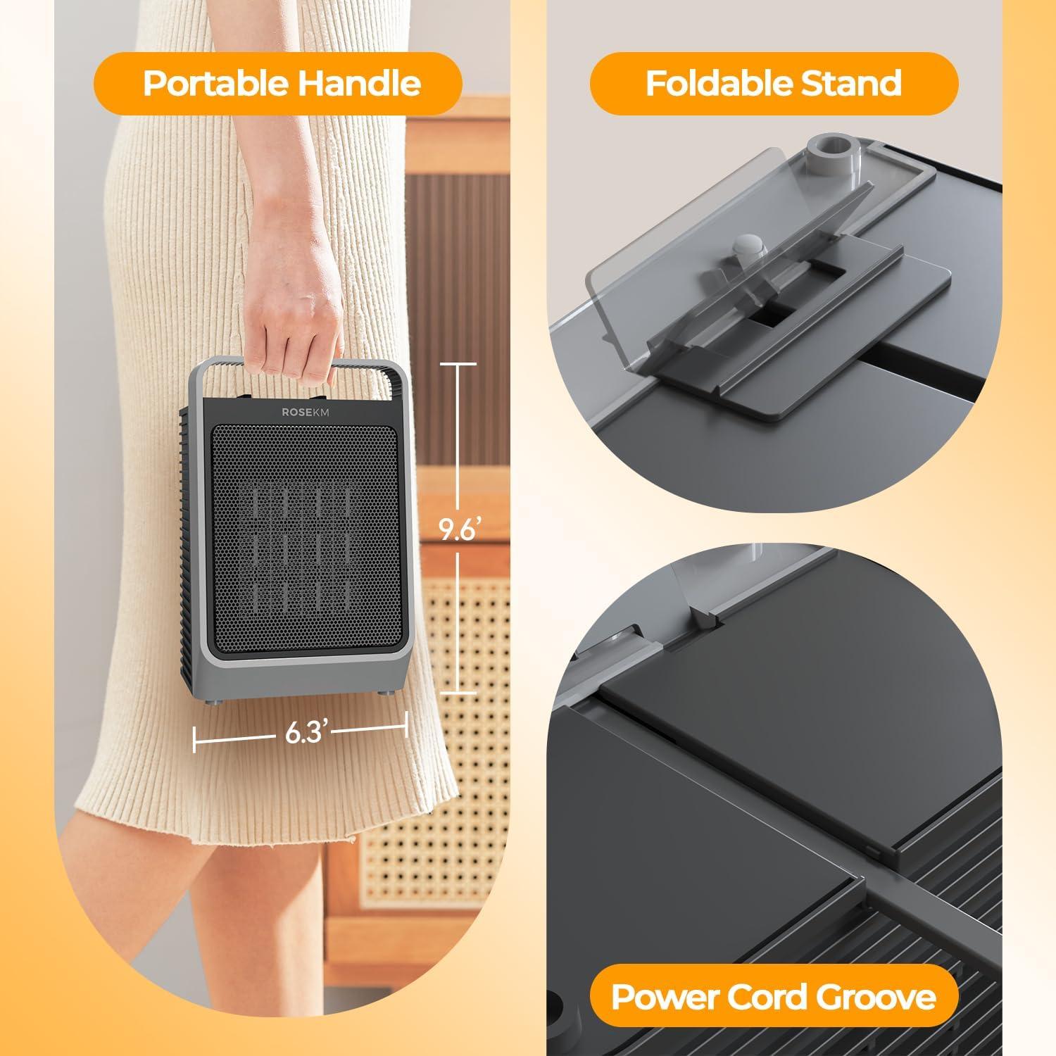 Calentador Eléctrico Portátil Rosekm 1500W con Termostato y Protección