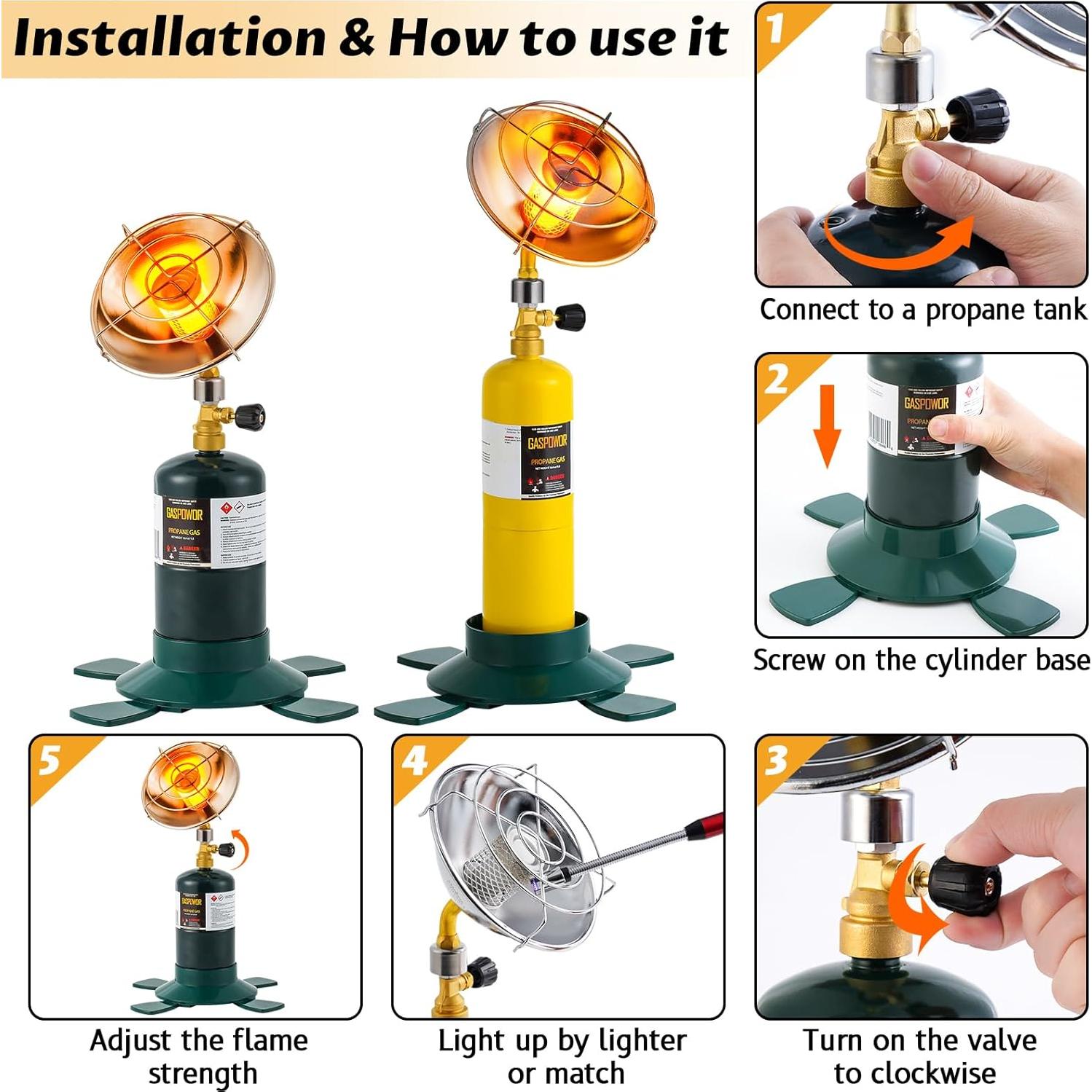 Calentador de Propano GASPOWOR 6200 BTU Portátil para Camping