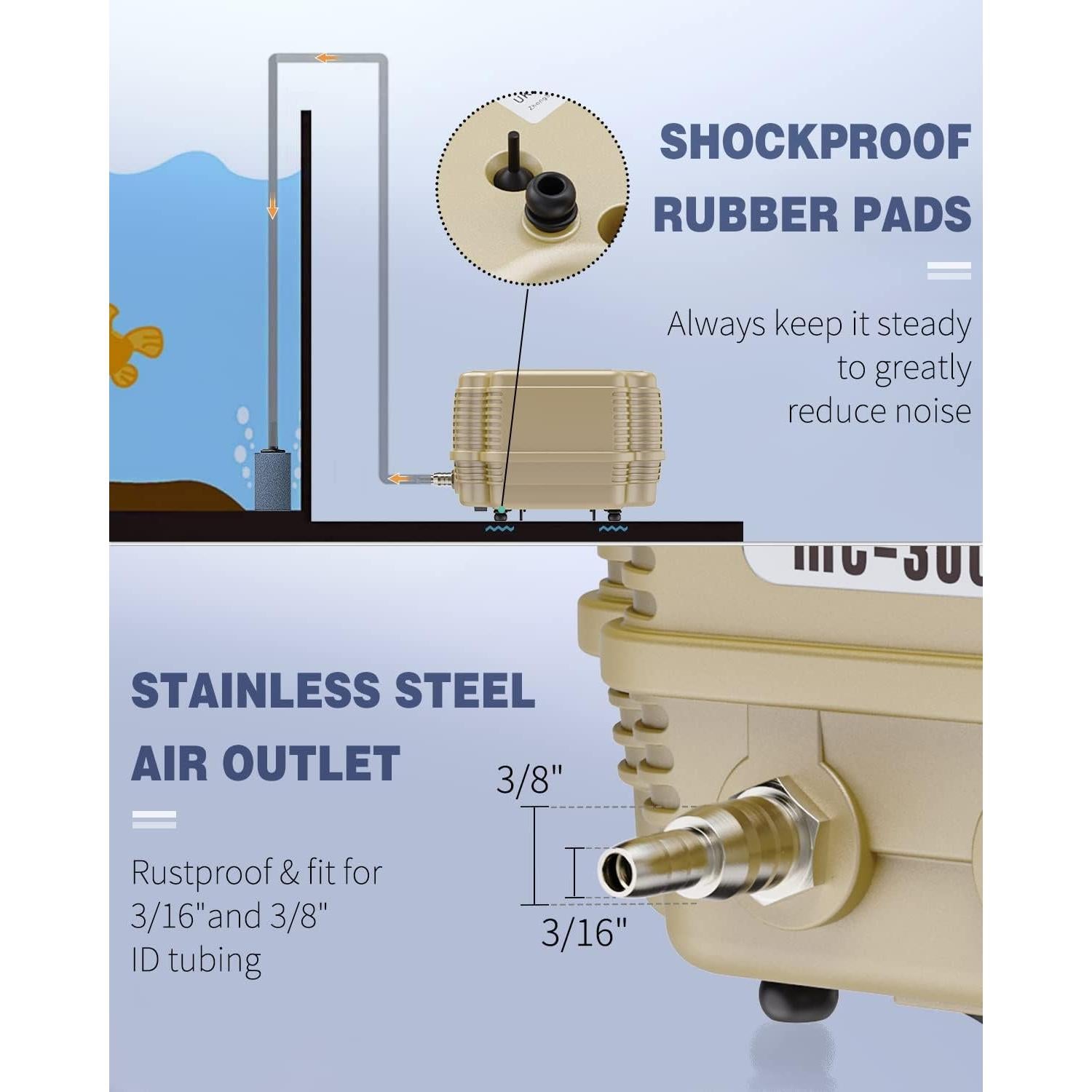 Bomba de Aire Pawfly 254 GPH Ajustable Silenciosa 960 L/h