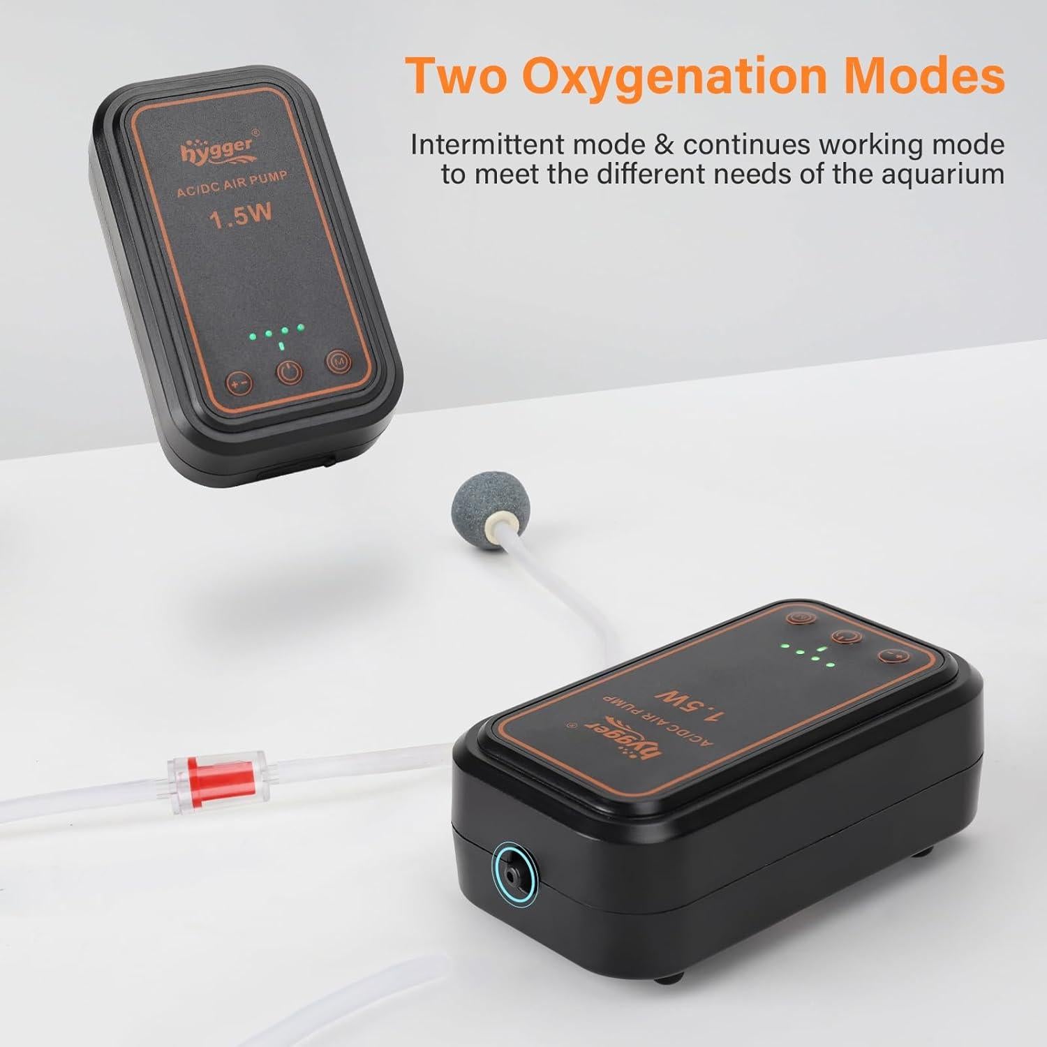 Bomba de aire recargable Hygger para acuario 1.5W hasta 125L