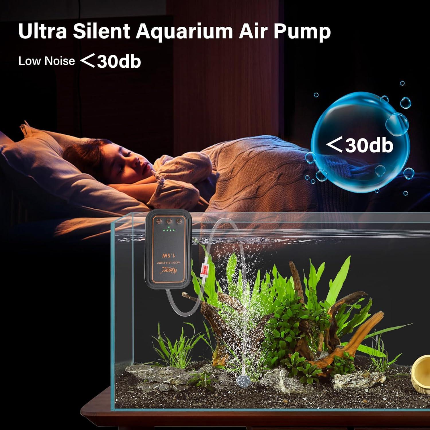 Bomba de aire recargable Hygger para acuario 1.5W hasta 125L