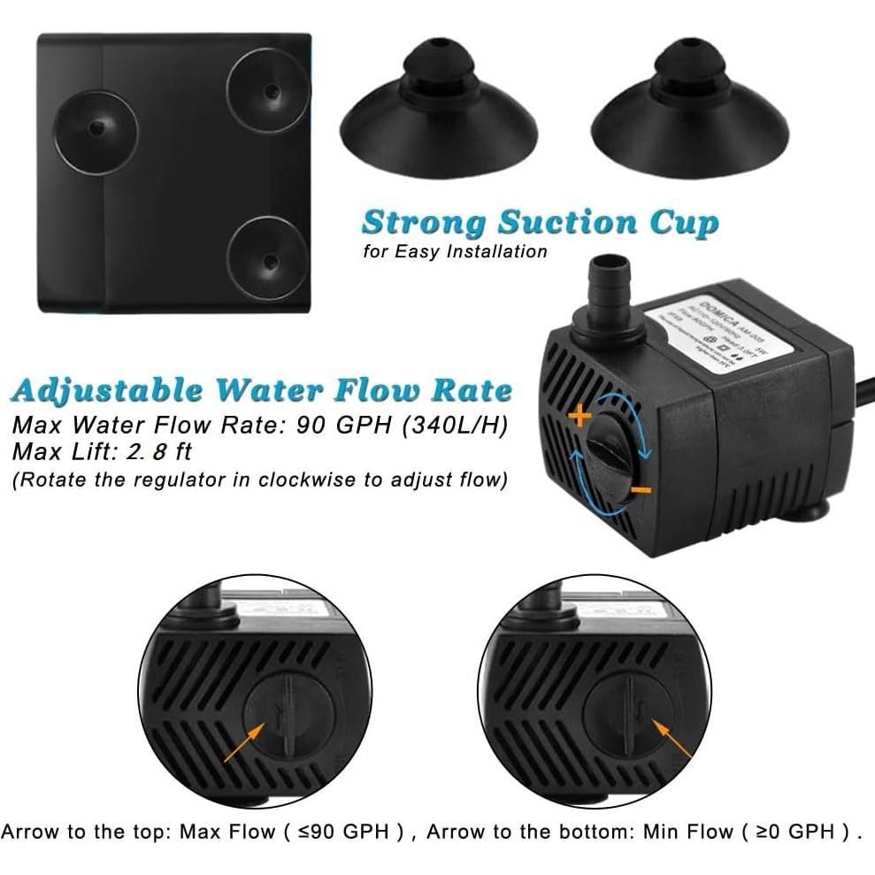 Bomba Sumergible Mini DOMICA 5W 350L/h para Acuarios