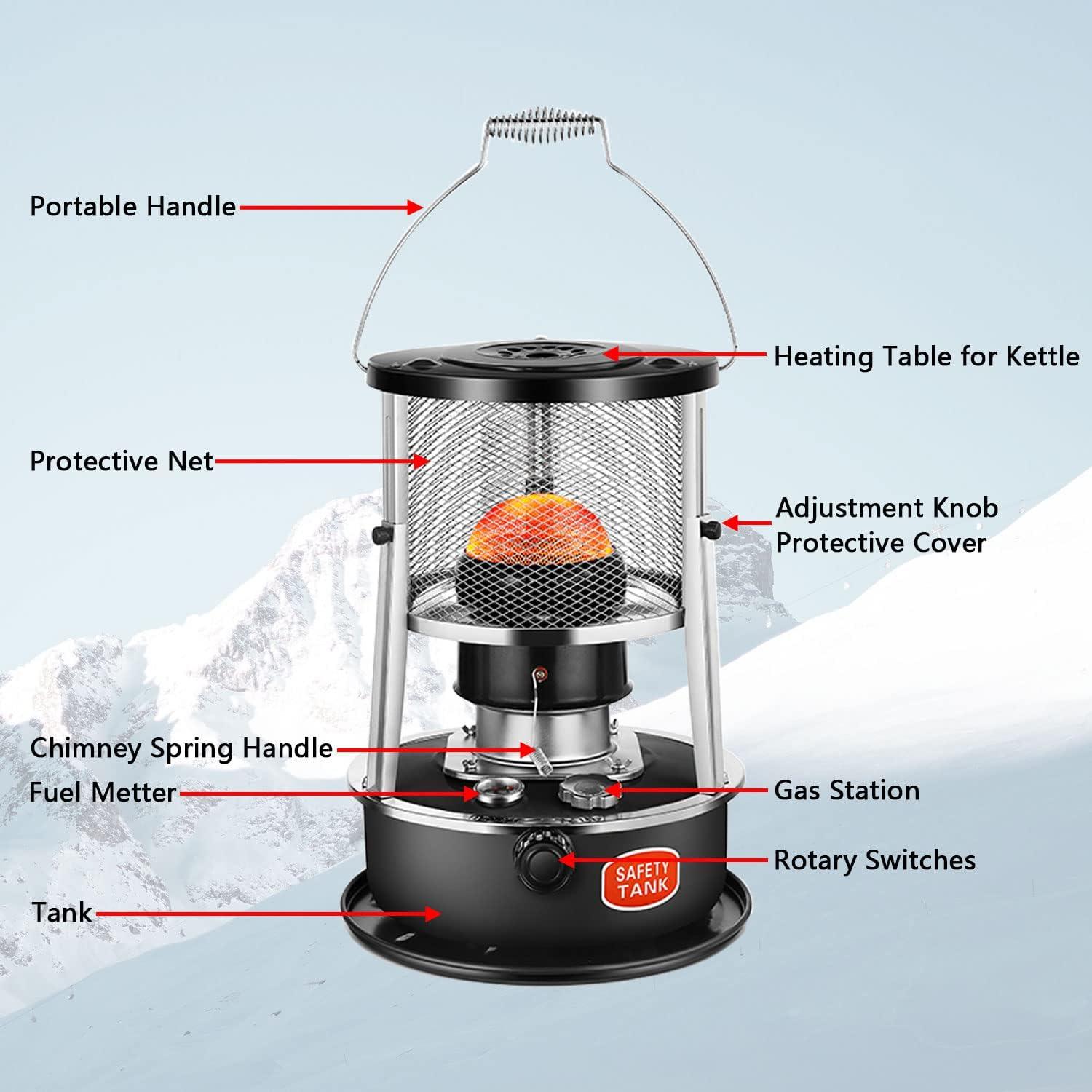 Calentador de Queroseno Portátil Vnekjse 2800W 4.5L Negro