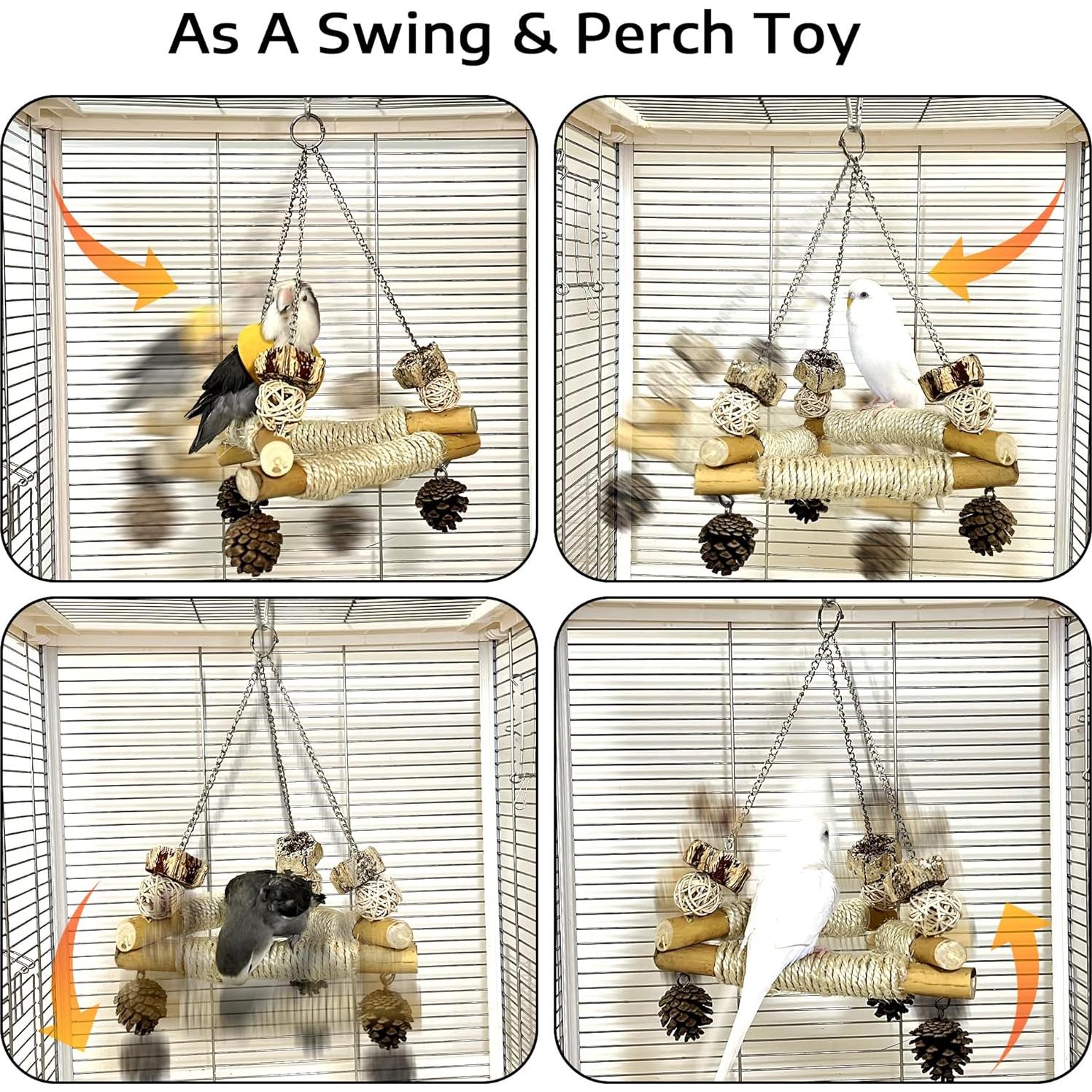 Columpio para Aves Jevnd con 3 Perchas de Madera y Sisal