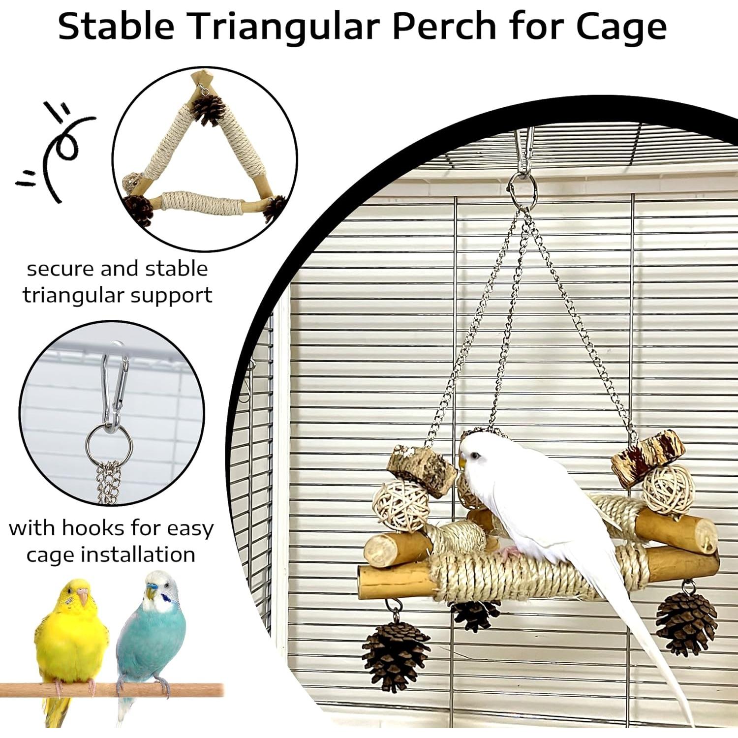 Columpio para Aves Jevnd con 3 Perchas de Madera y Sisal