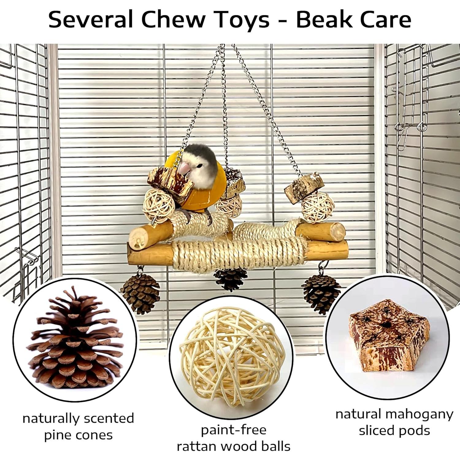 Columpio para Aves Jevnd con 3 Perchas de Madera y Sisal