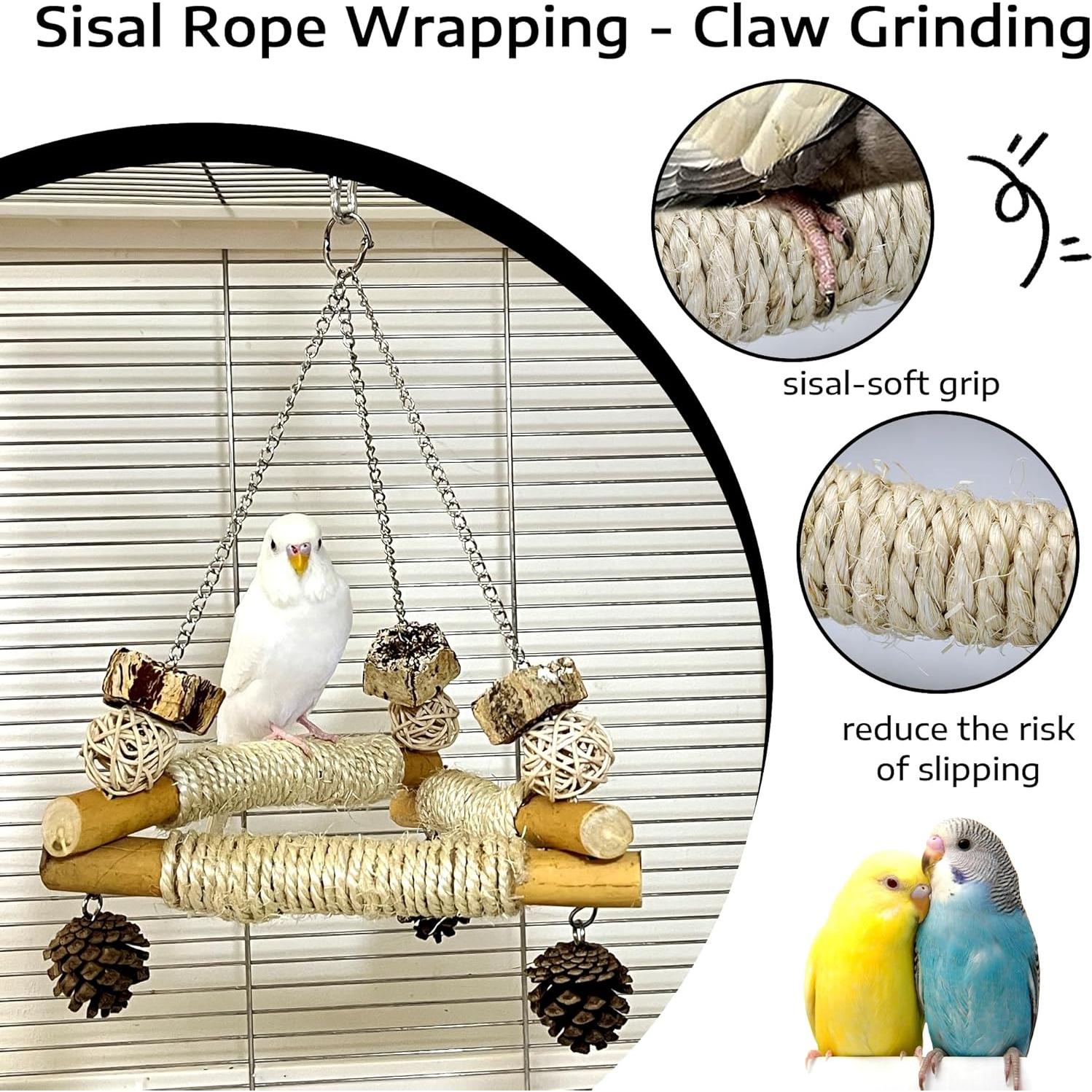 Columpio para Aves Jevnd con 3 Perchas de Madera y Sisal