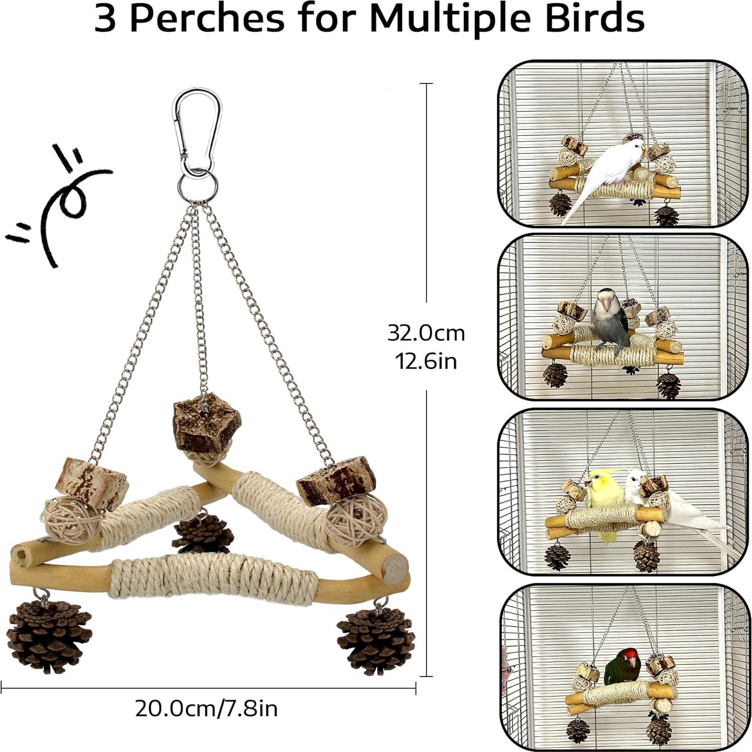 Columpio para Aves Jevnd con 3 Perchas de Madera y Sisal