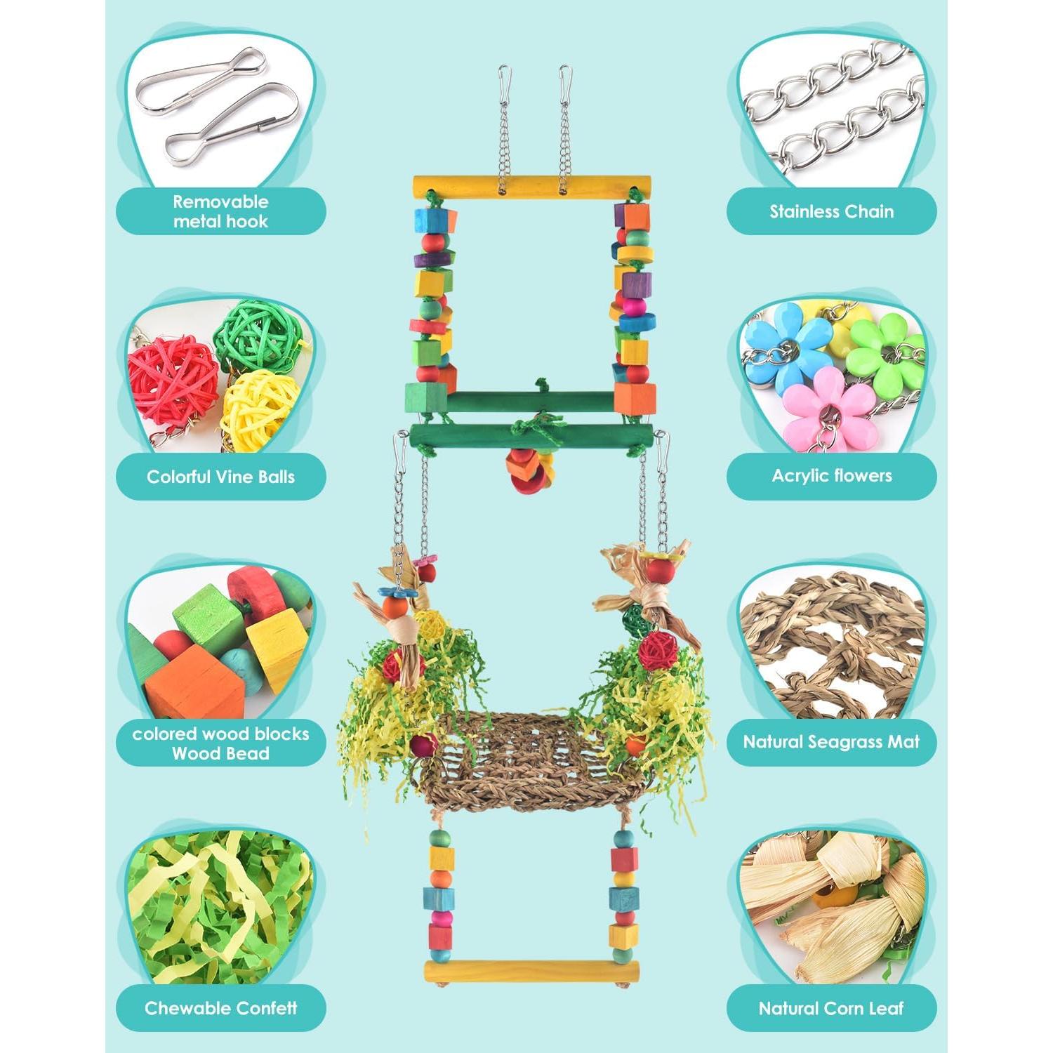 Juguete de hamaca para aves DBNESS 3 en 1, 85.6 cm