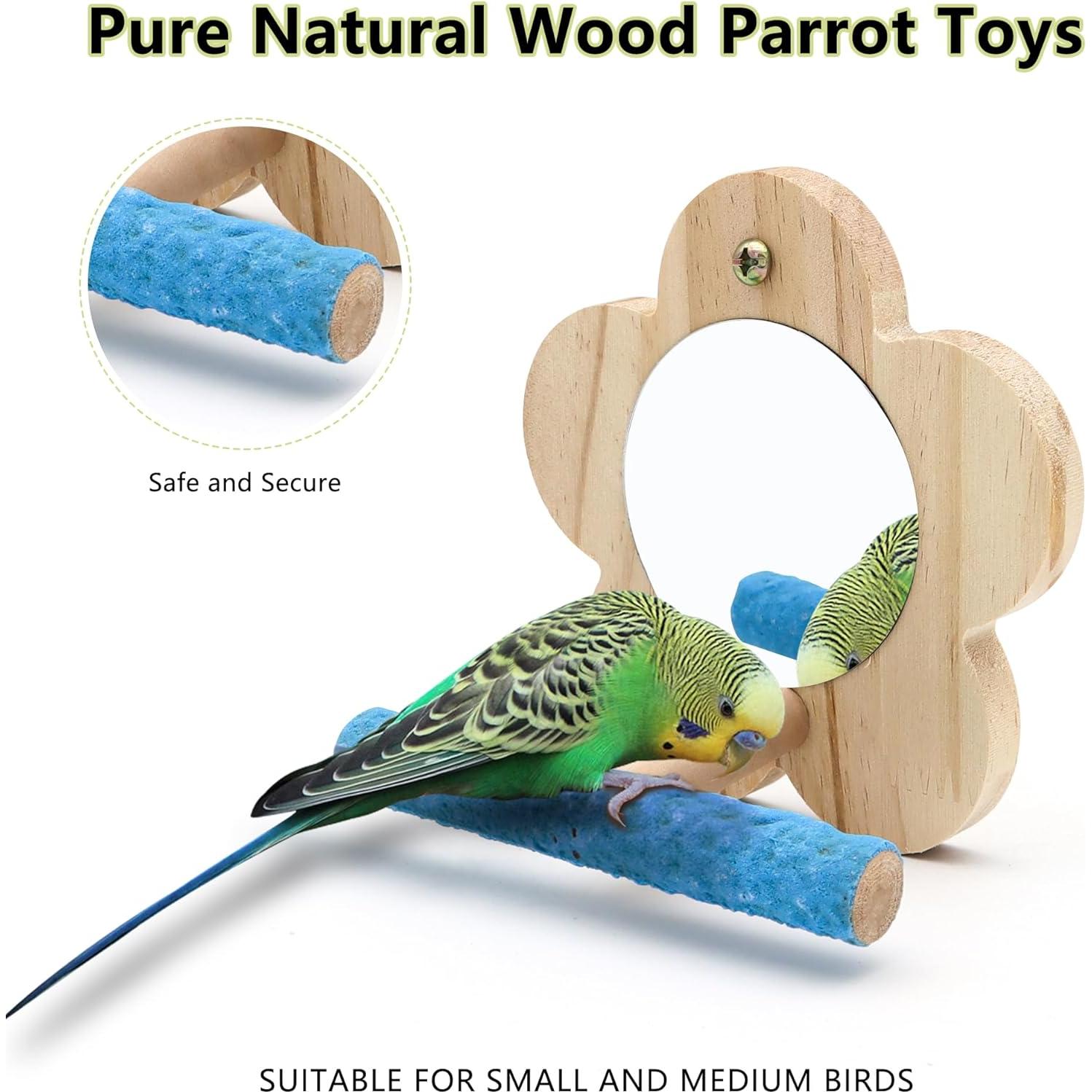 Percha para Pájaro con Espejo DVHEY Pequeña Madera Natural