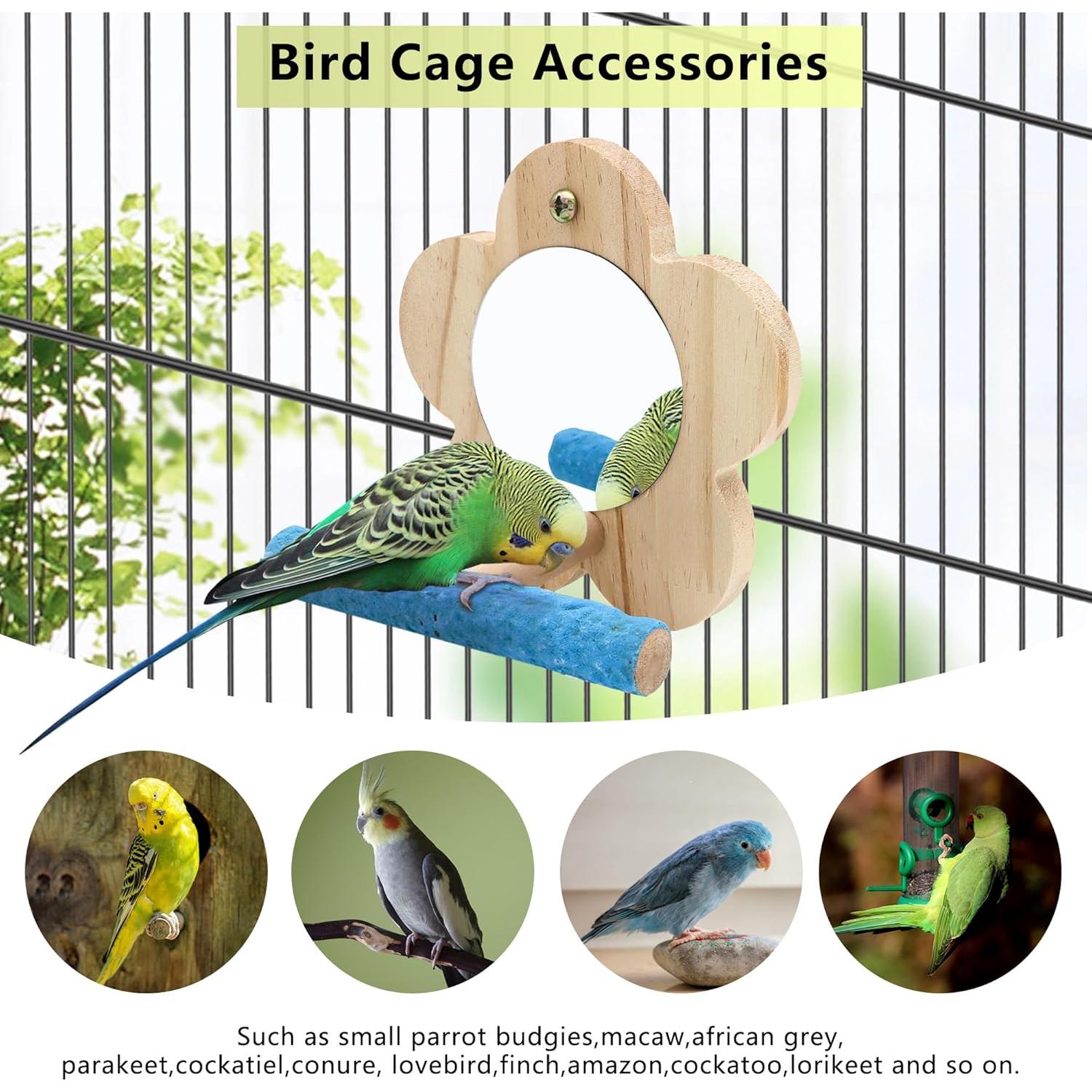 Percha para Pájaro con Espejo DVHEY Pequeña Madera Natural