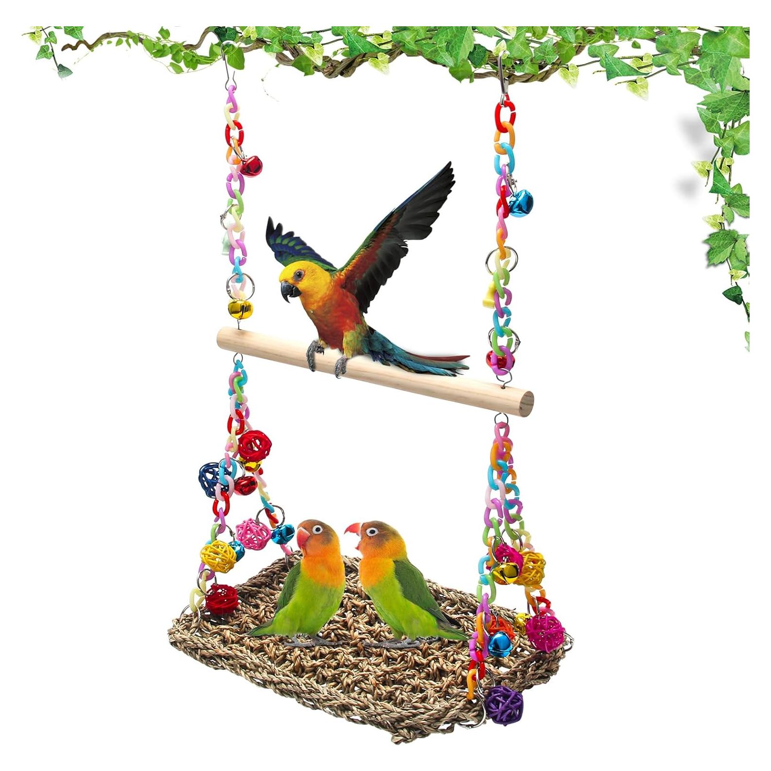 Columpio de Hamaca para Aves AHIER - Juguete de Hierba Marina 29.2x19.8cm