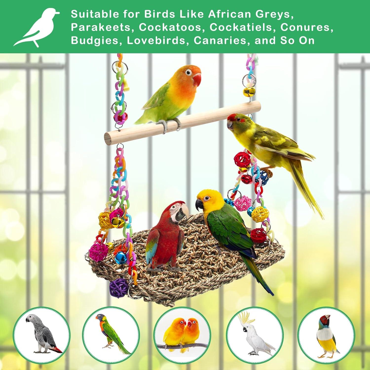 Columpio de Hamaca para Aves AHIER - Juguete de Hierba Marina 29.2x19.8cm