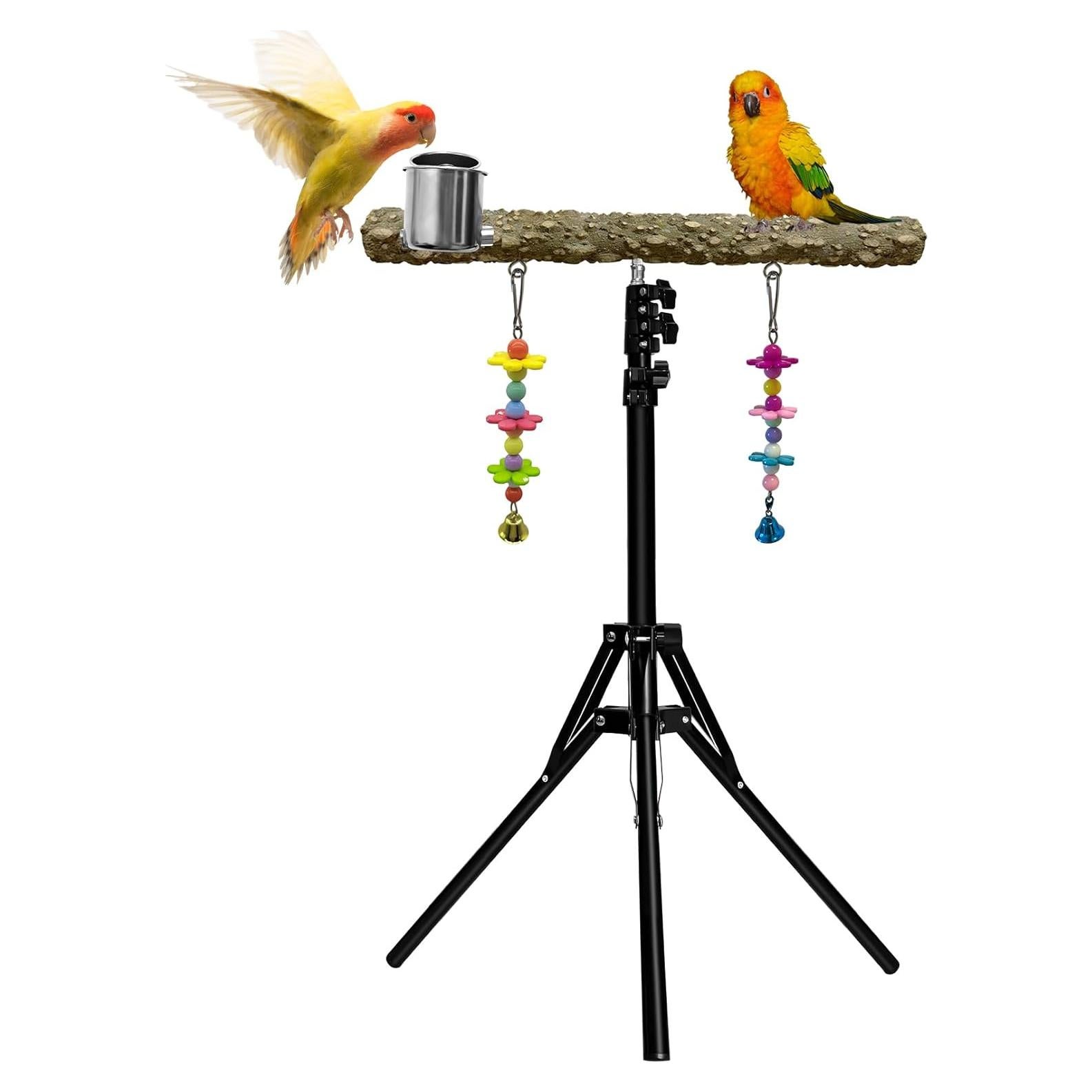Perch para Aves Arfubye Ajustable 40-160 cm con Tazas y Juguete