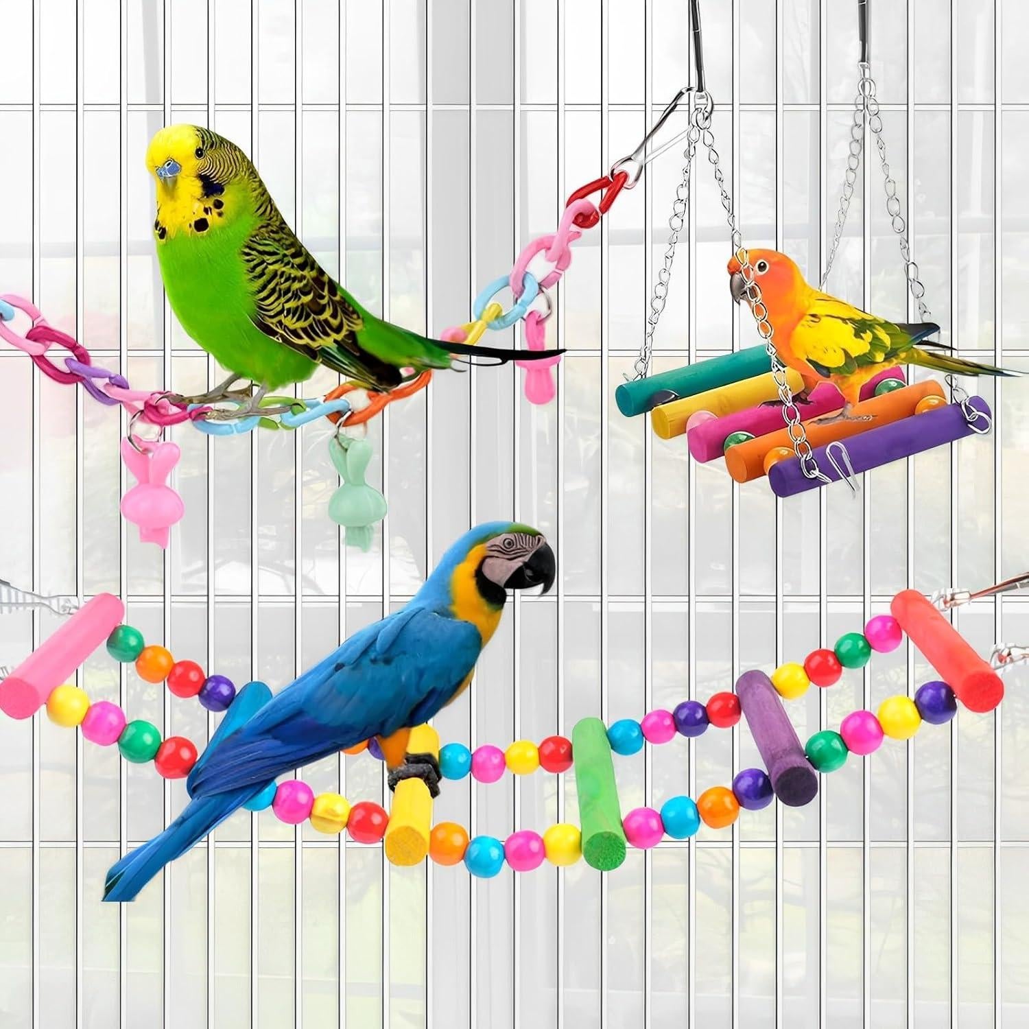 Juego de 11 Juguetes para Aves Paradmas - Columpio y Escalera