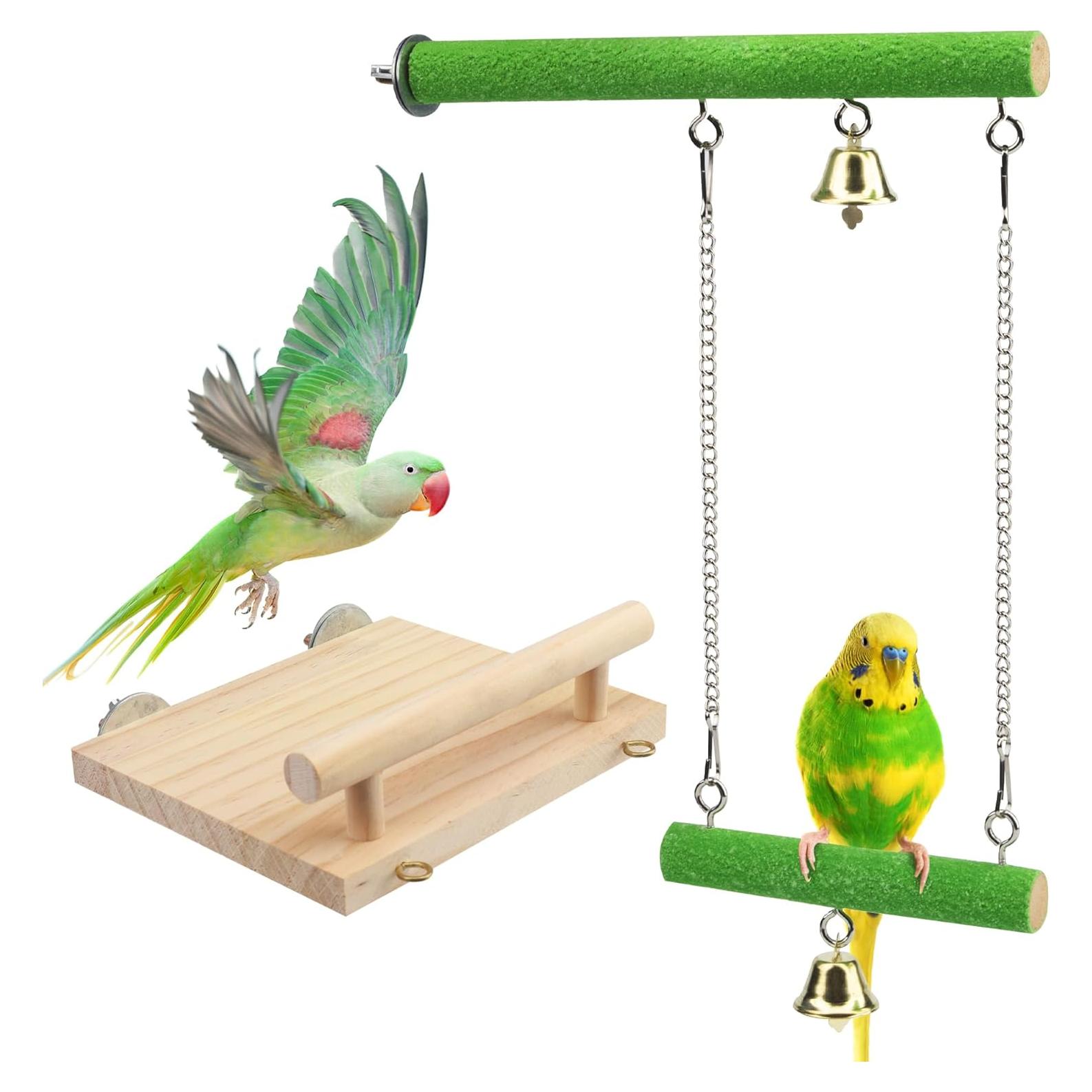 Perchas para Aves GAGILAND - Plataforma Madera Natural y Columpio