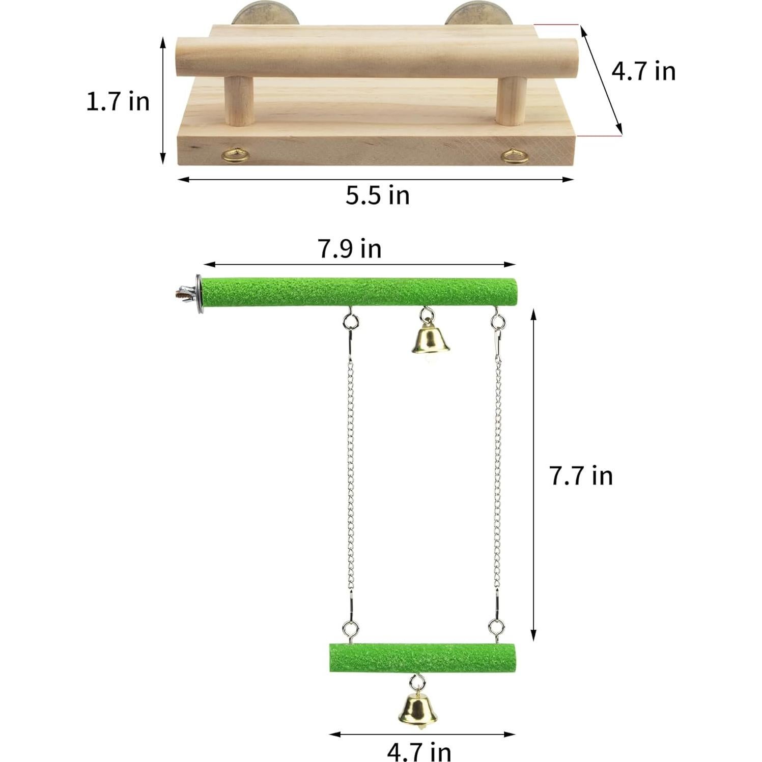 Perchas para Aves GAGILAND - Plataforma Madera Natural y Columpio