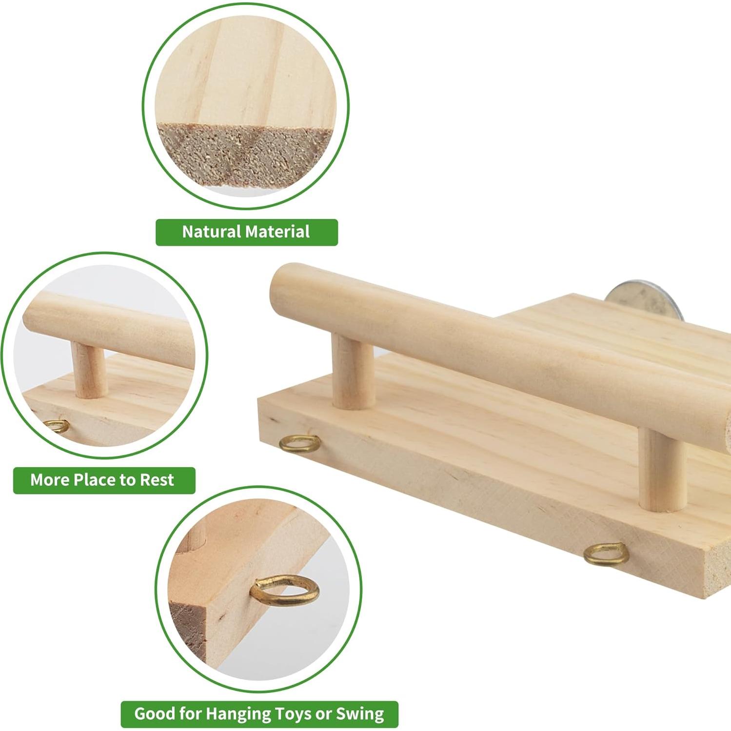 Perchas para Aves GAGILAND - Plataforma Madera Natural y Columpio