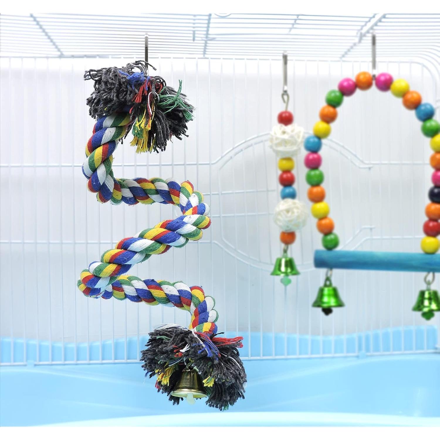 Percha para Aves WishLotus 100cm Cuerda Colorida con Campana