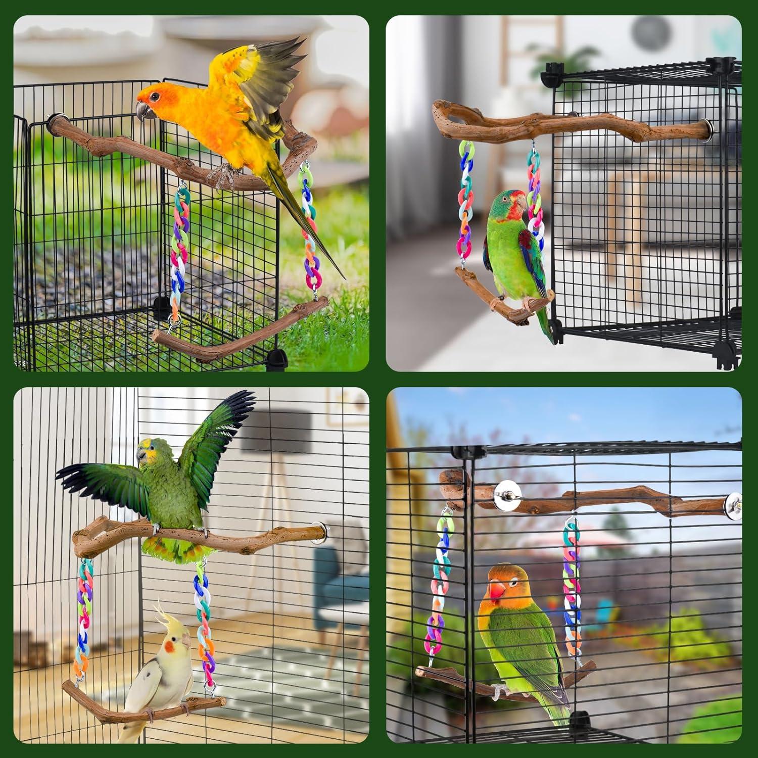 Juguete columpio para aves Cilinwan de madera natural 34.7cm