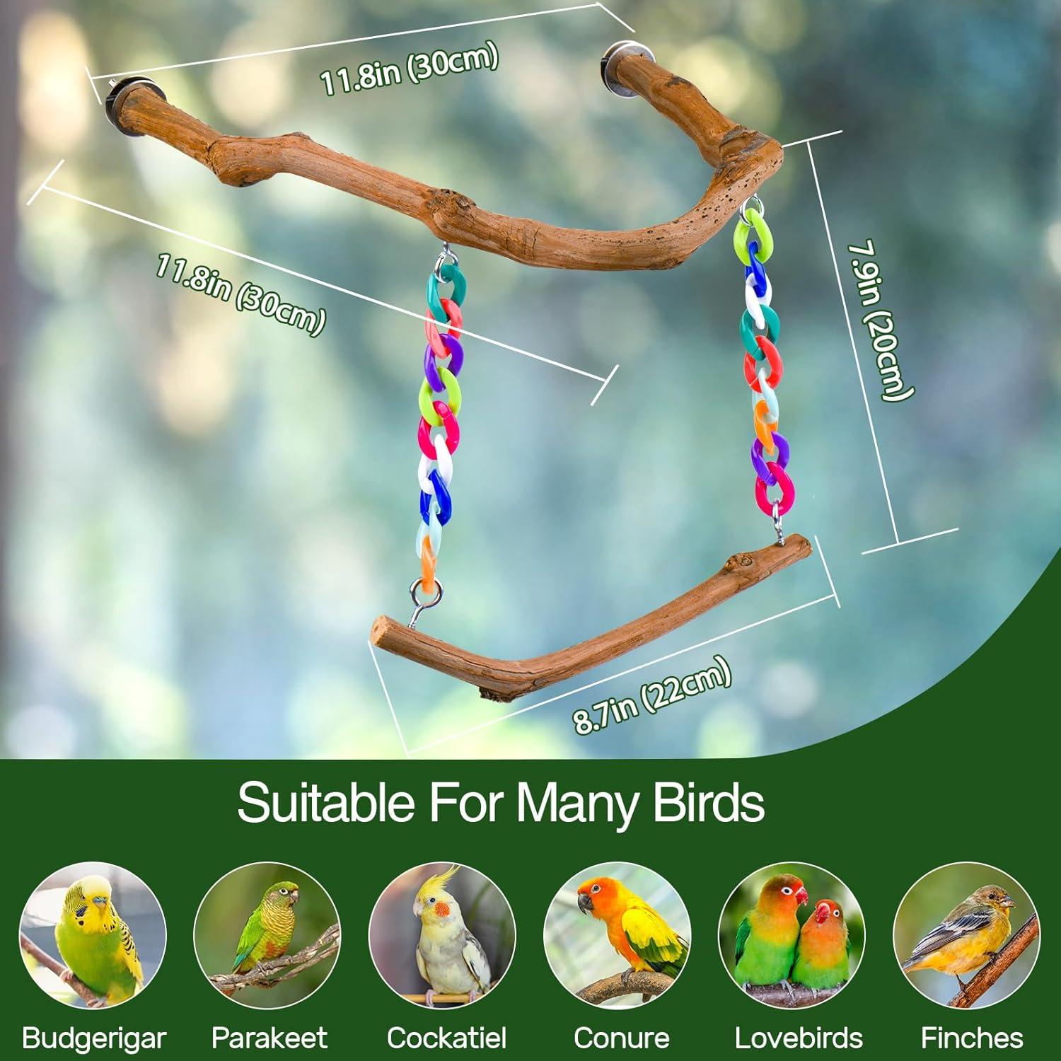 Juguete columpio para aves Cilinwan de madera natural 34.7cm