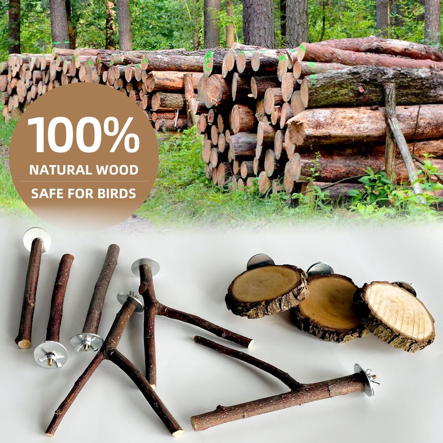 Juego de 8 Perchas de Madera Natural para Aves Rliguanrui