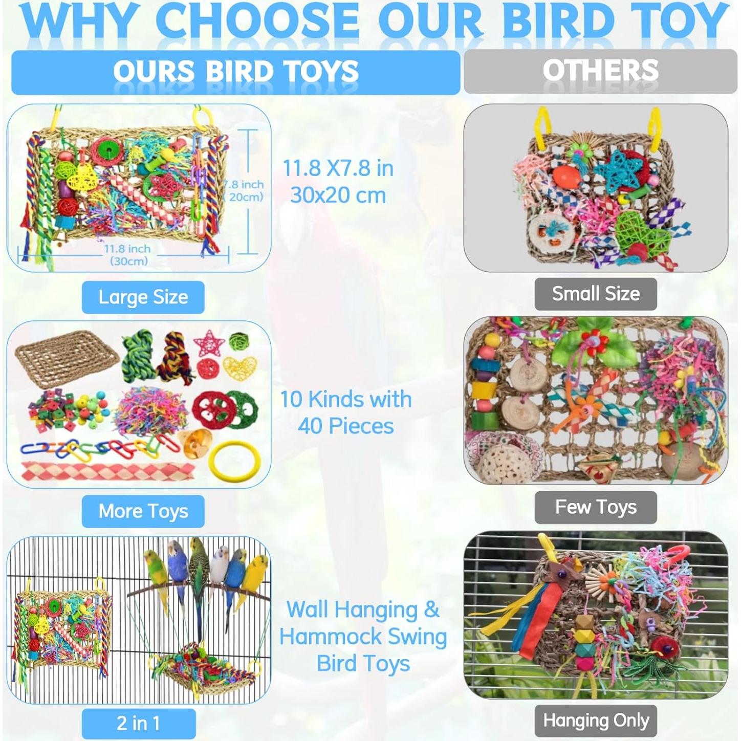 Juguete Grande para Aves COHYVER - Forrajeo y Columpio 30x20cm