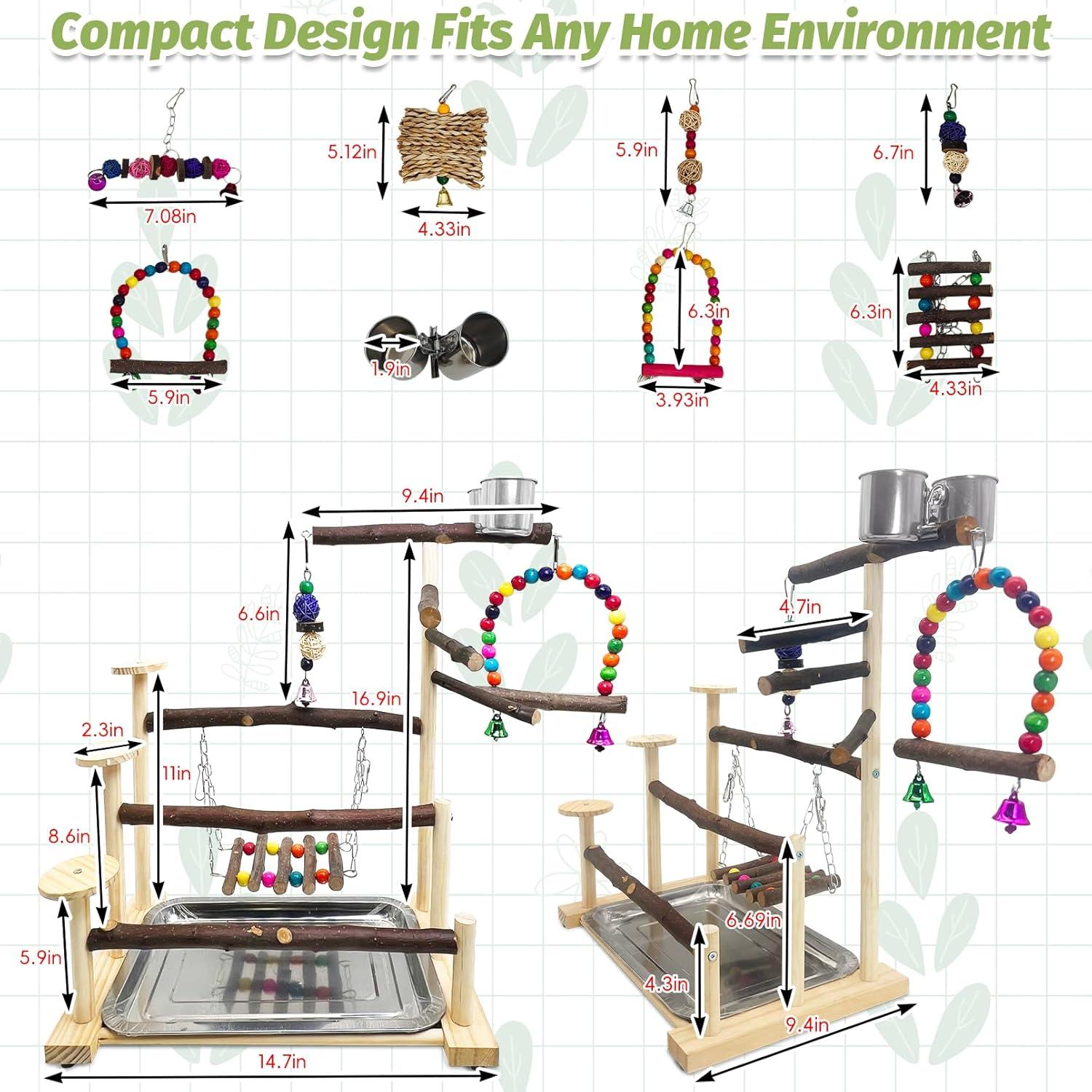 Gimnasio de Juego para Aves PINVNBY 37.5x24x45 cm Madera Natural
