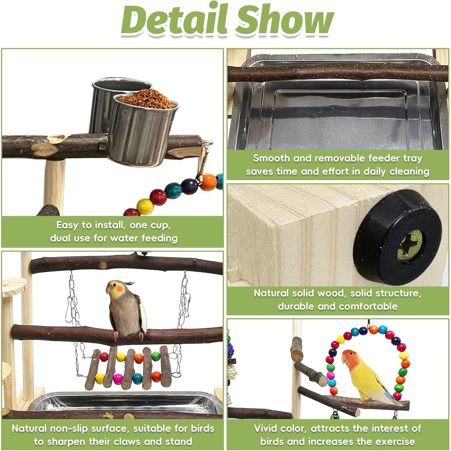 Gimnasio de Juego para Aves PINVNBY 37.5x24x45 cm Madera Natural