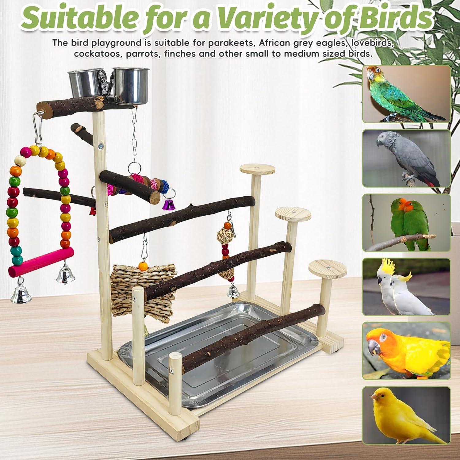 Gimnasio de Juego para Aves PINVNBY 37.5x24x45 cm Madera Natural