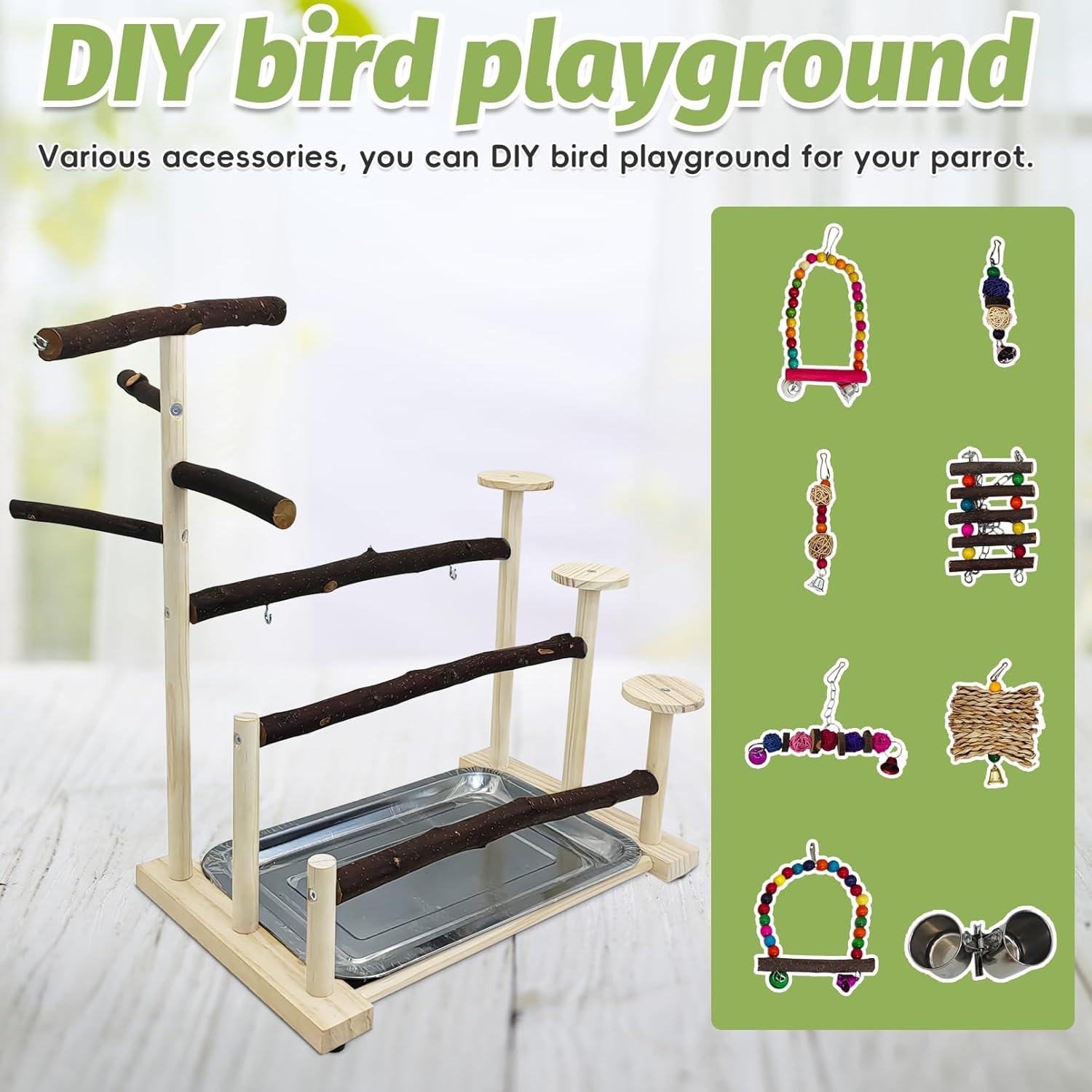Gimnasio de Juego para Aves PINVNBY 37.5x24x45 cm Madera Natural