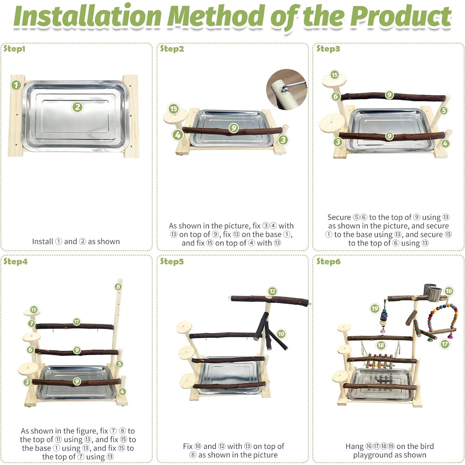 Gimnasio de Juego para Aves PINVNBY 37.5x24x45 cm Madera Natural