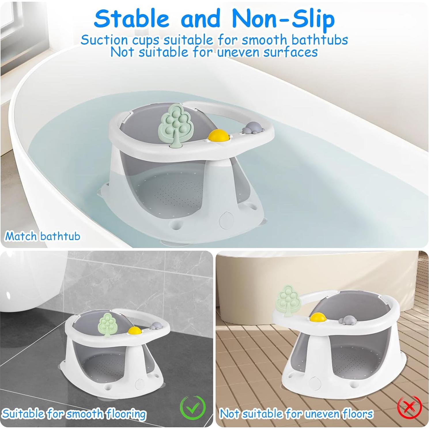 Asiento de Baño para Bebés 6-24 Meses Gris Antideslizante