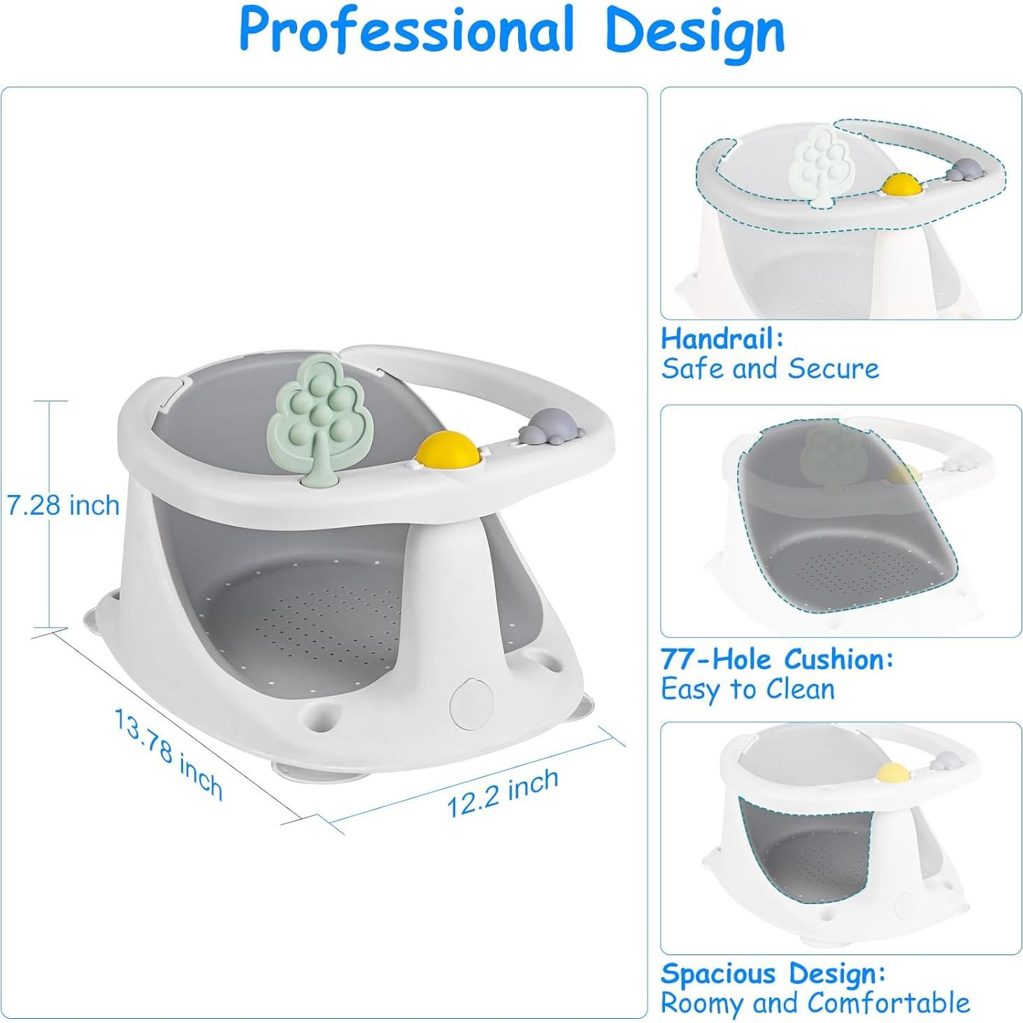 Asiento de Baño para Bebés 6-24 Meses Gris Antideslizante