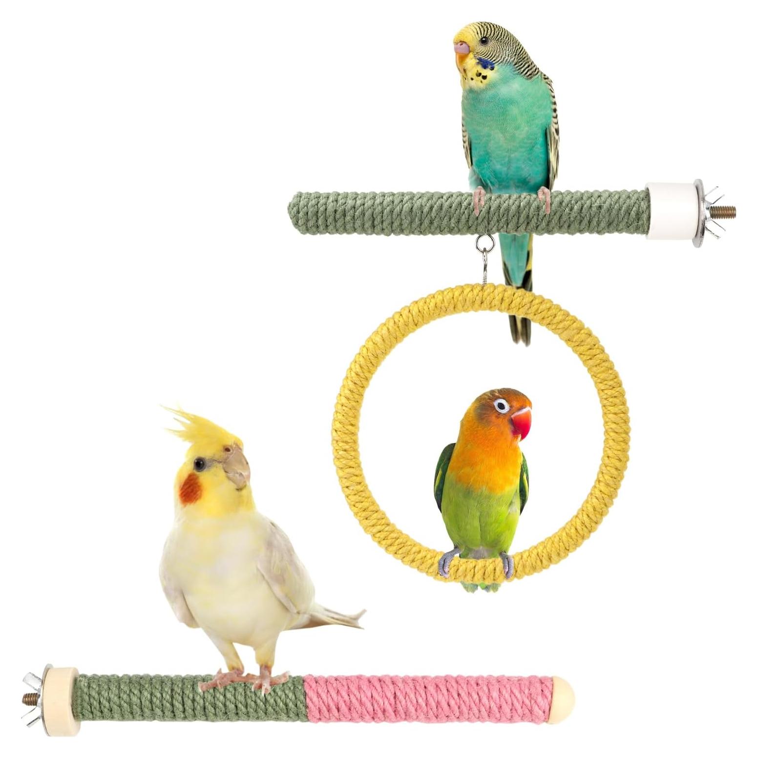 Juguetes para Aves Reshiho 3PCS Perchas y Columpios 20cm