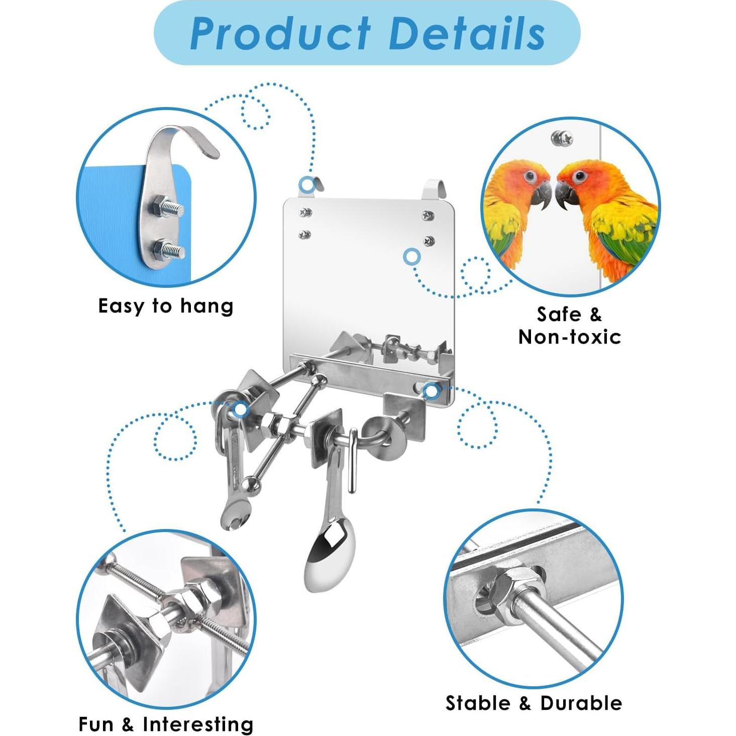 Juguete para Aves Bissap Espejo Acero Inoxidable 15x15cm