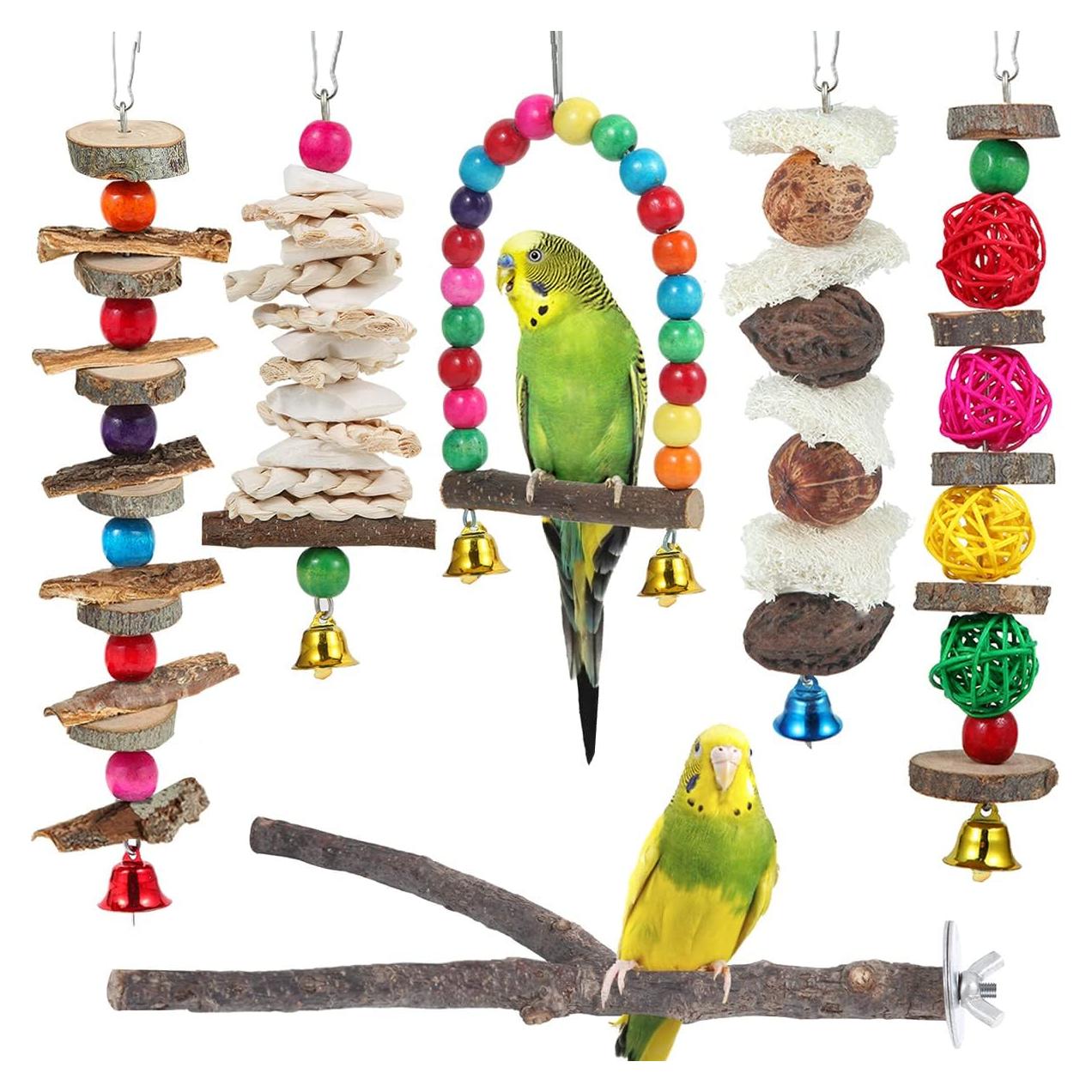 Juguetes para Aves ANNAR de Madera Natural - 6 Variedades