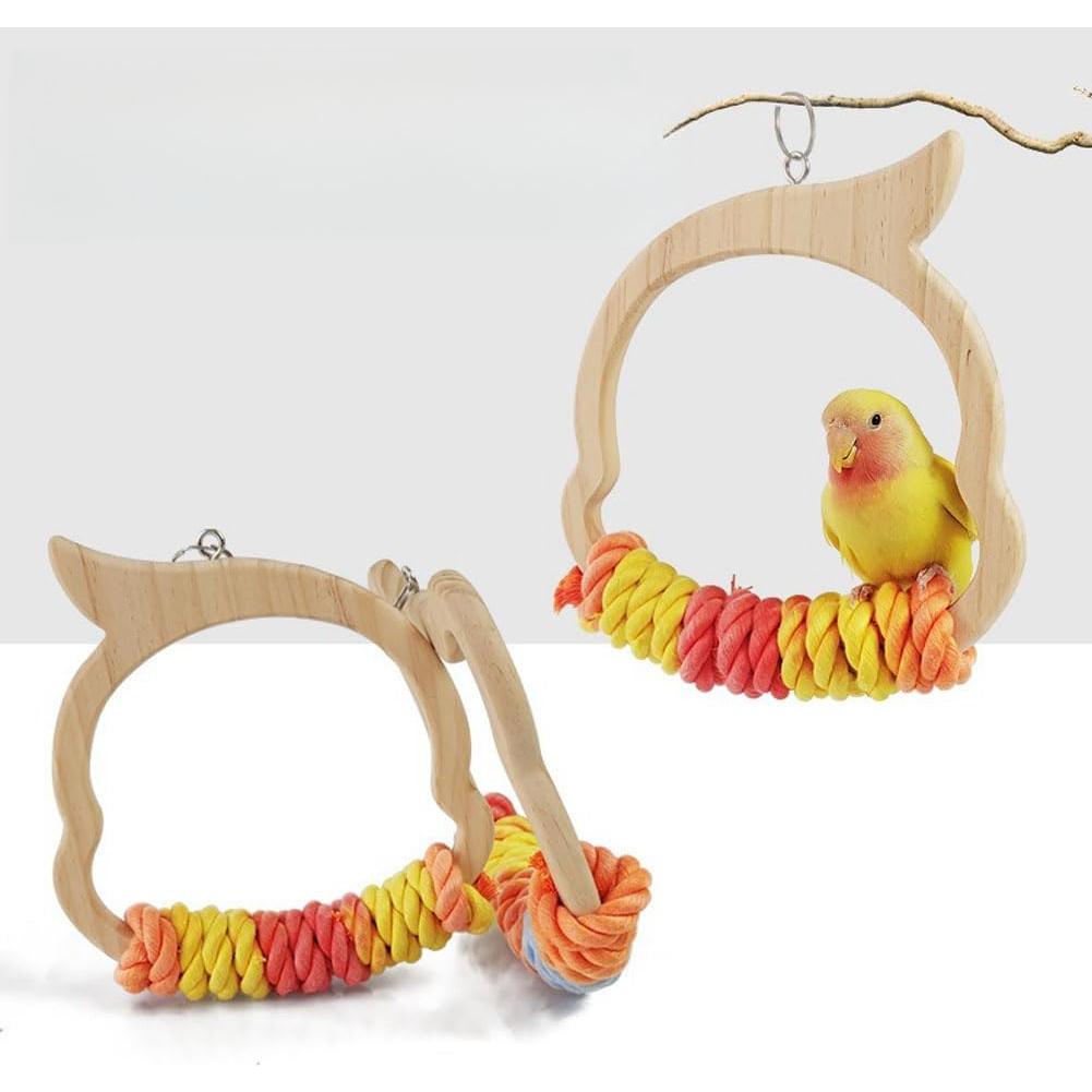 Columpio para Loros Dsadrwq de Madera y Algodón 19x14x20cm