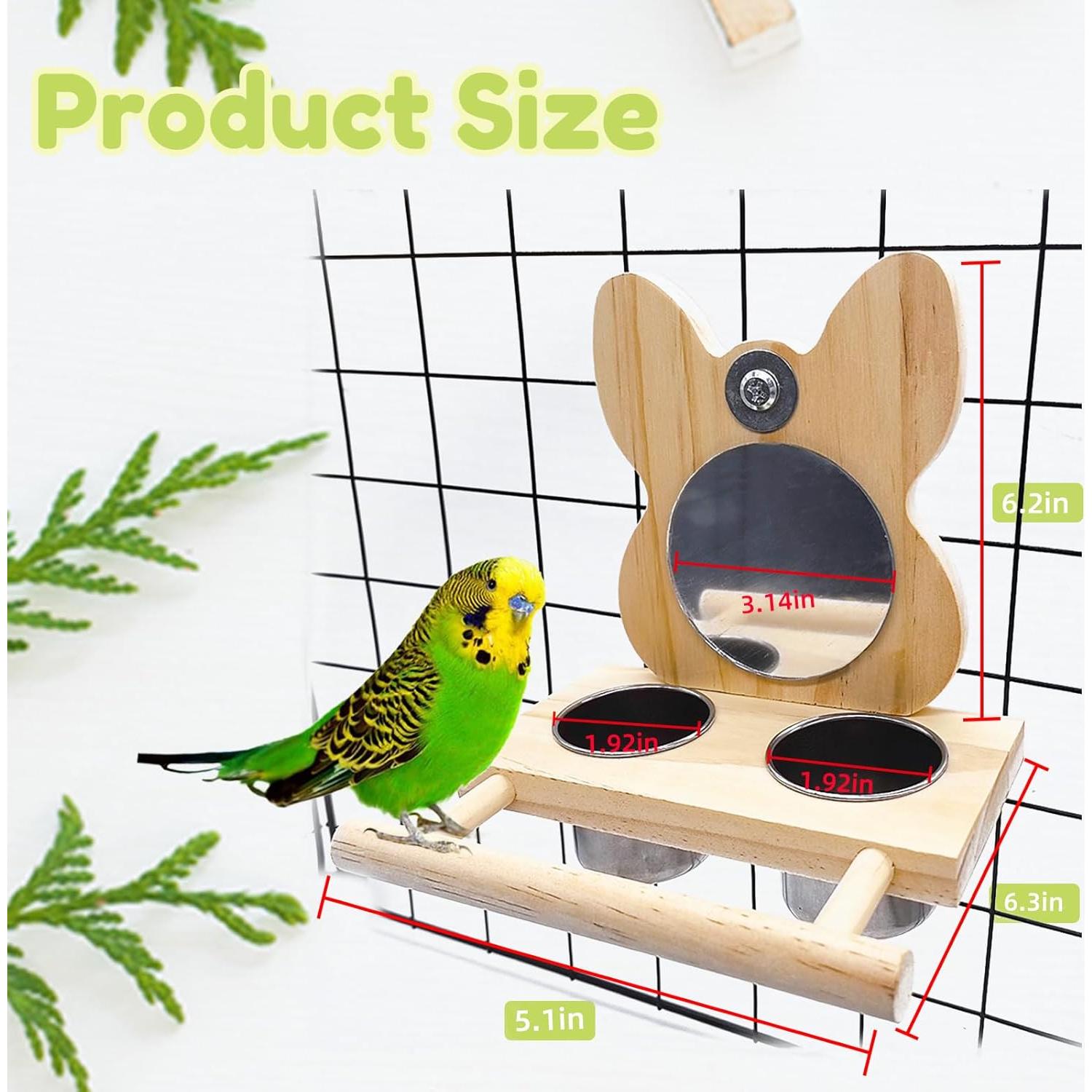 Perchero para Aves Hamiledyi con Espejo y Tazas de Acero Inoxidable