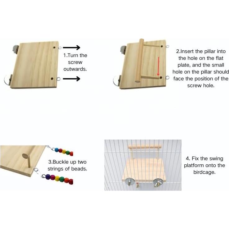 Plataforma y Columpio para Aves DEFKIYT - 14x12 cm, Madera Natural